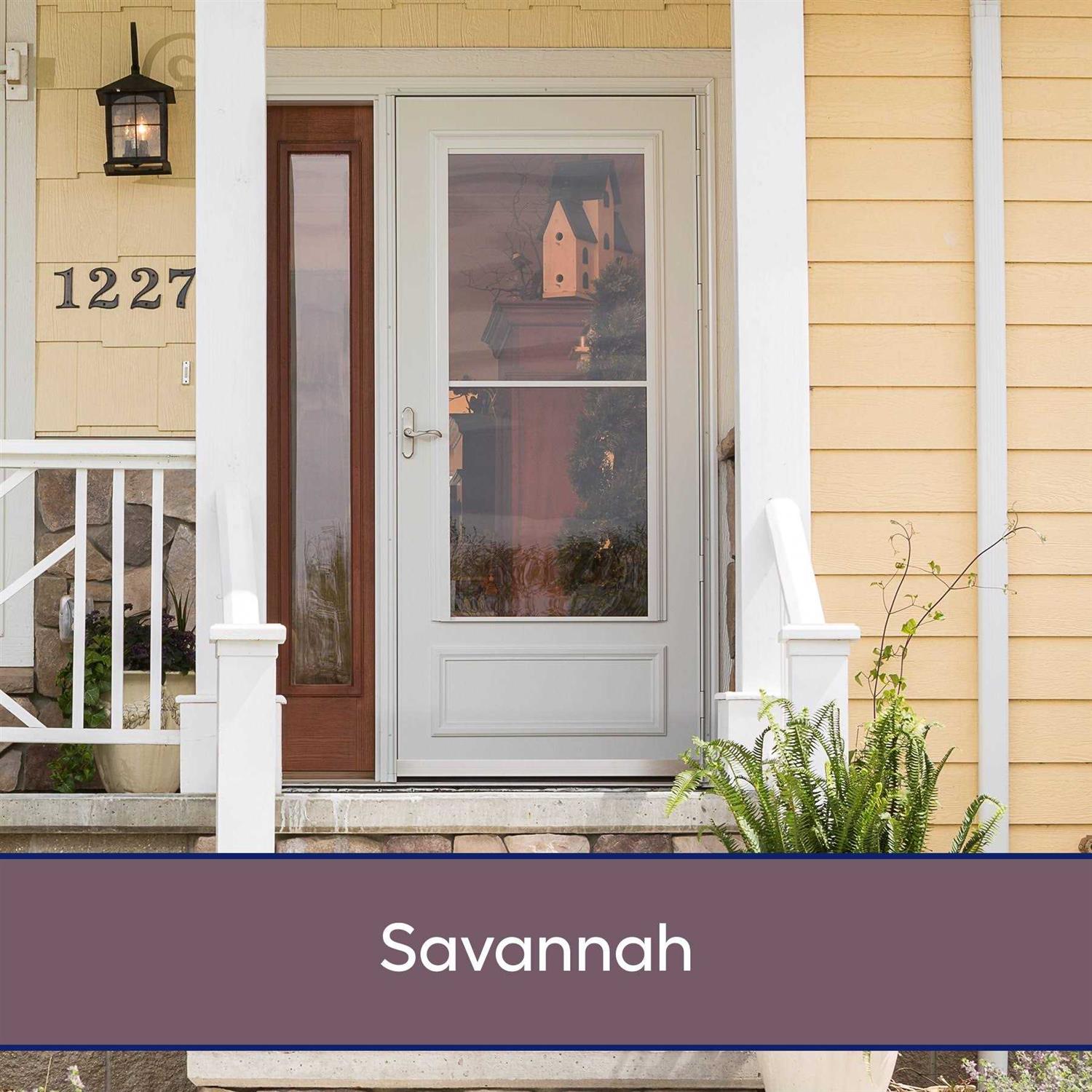 LARSON Savannah 81-in White Mid-view Retractable Screen Wood Core Storm Door Handle - Image 3