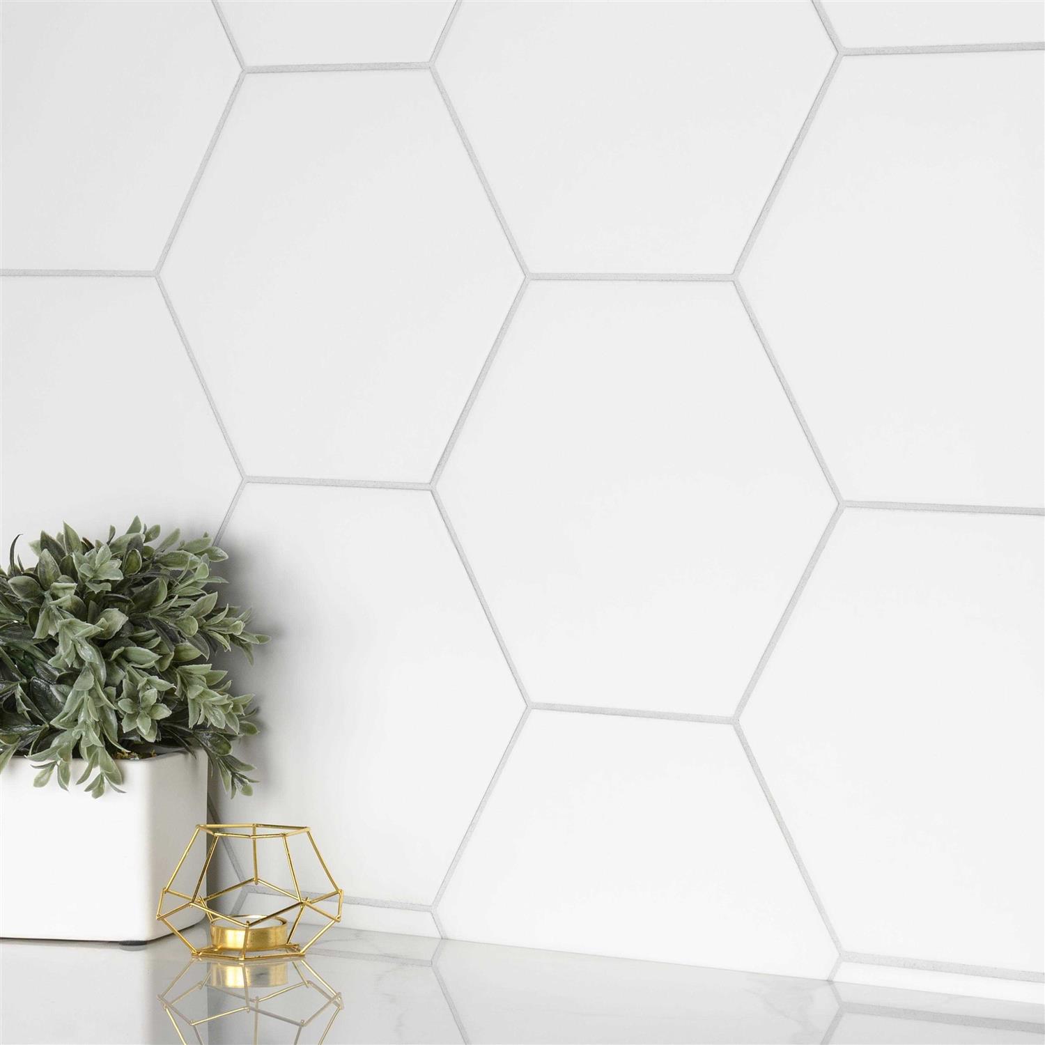 Merola Tile Apini Hex Matte White 9 in. x 11 in. Porcelain Floor and Wall Tile - Image 3