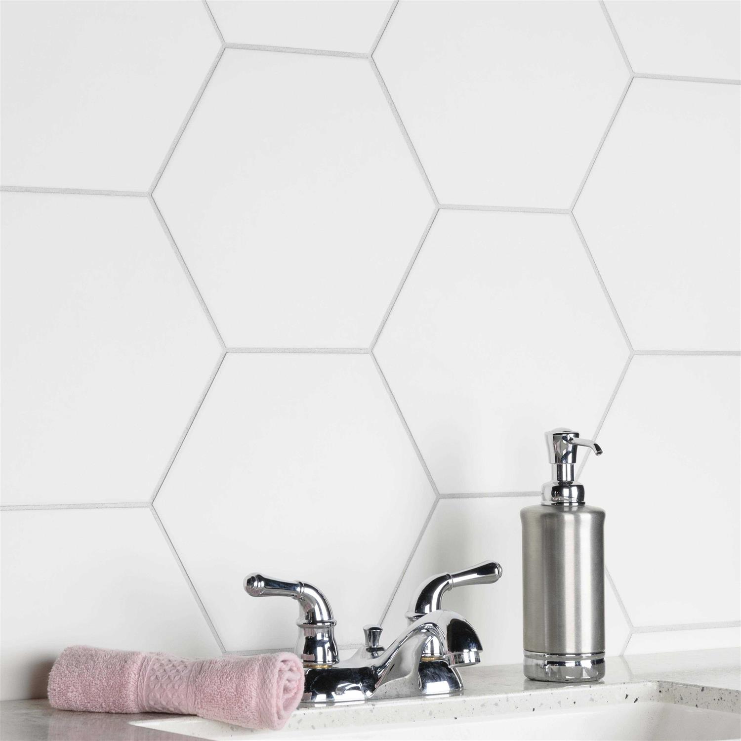 Merola Tile Apini Hex Matte White 9 in. x 11 in. Porcelain Floor and Wall Tile - Image 4