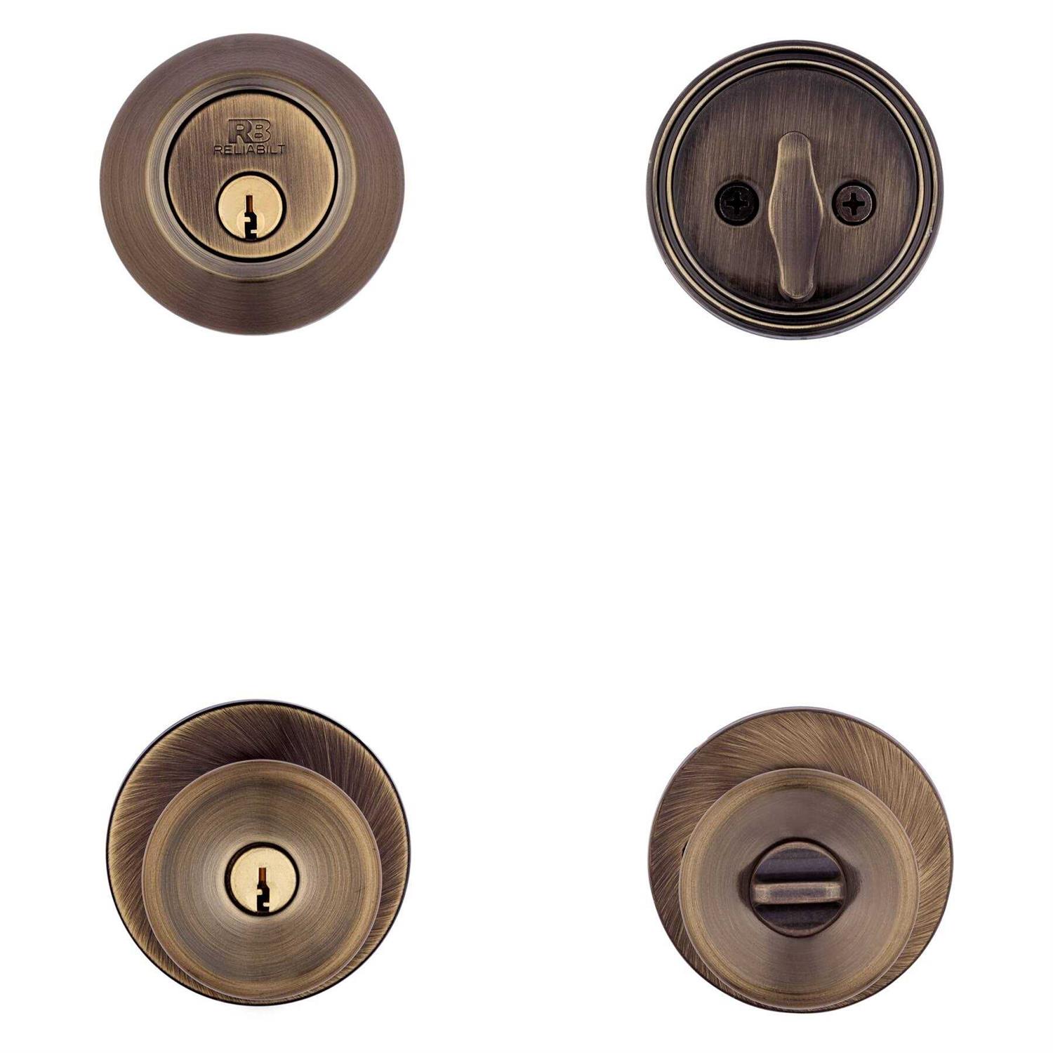 ReliaBilt Gallo Keyed Entry Knob & Single cylinder deadbolt Project Pack in Antique Brass in Gold 93680-026 - Image 2
