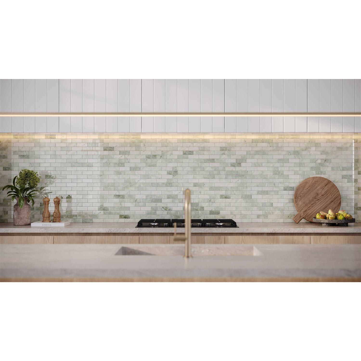 Satori Tereno Verde Brick 12-in x 12-in Polished Natural Stone Marble Brick Floor and Wall Tile 1001-0403-0 - Image 3