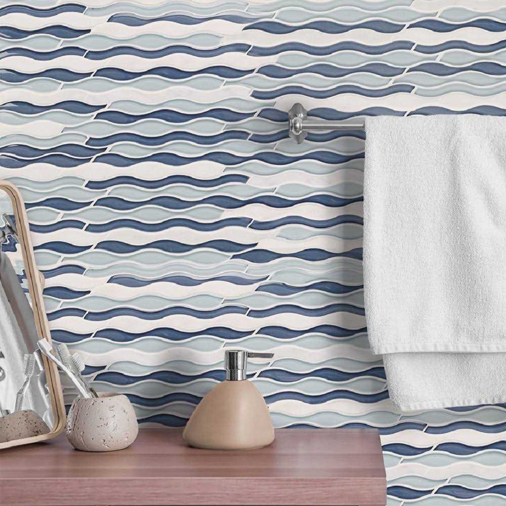 Ivy Hill Tile Flow Wave 11.5 in. x 12 in. Glass Mosaic Wall Tile - Image 5