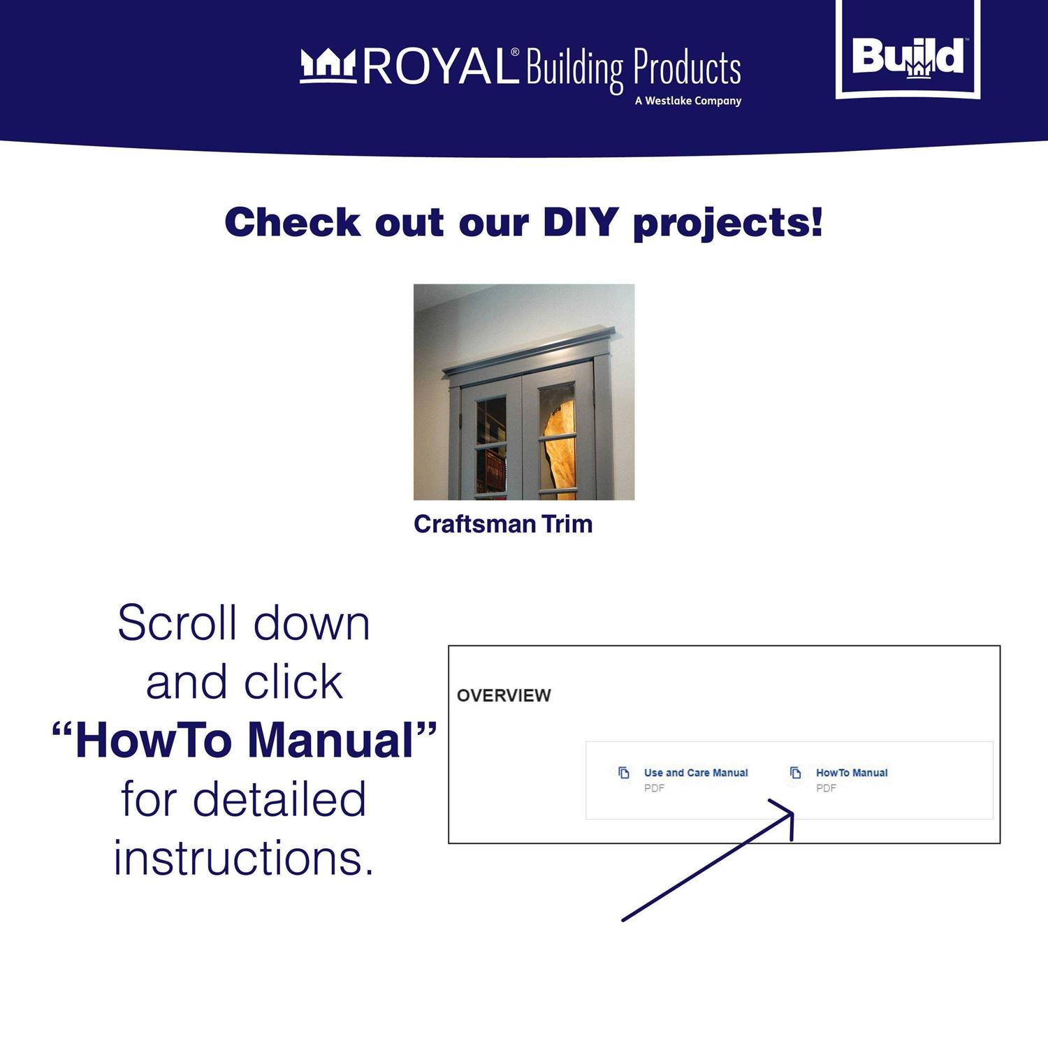 Royal Building Products 9/16-in x 8-ft Craftsman PVC Baseboard Moulding - Image 2