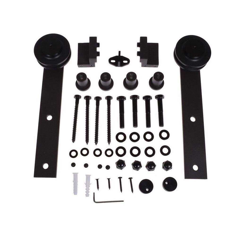 Calhome 72 in. Matte Black Classic Straight Strap Barn Style Sliding Door Track and Hardware Set - Image 2