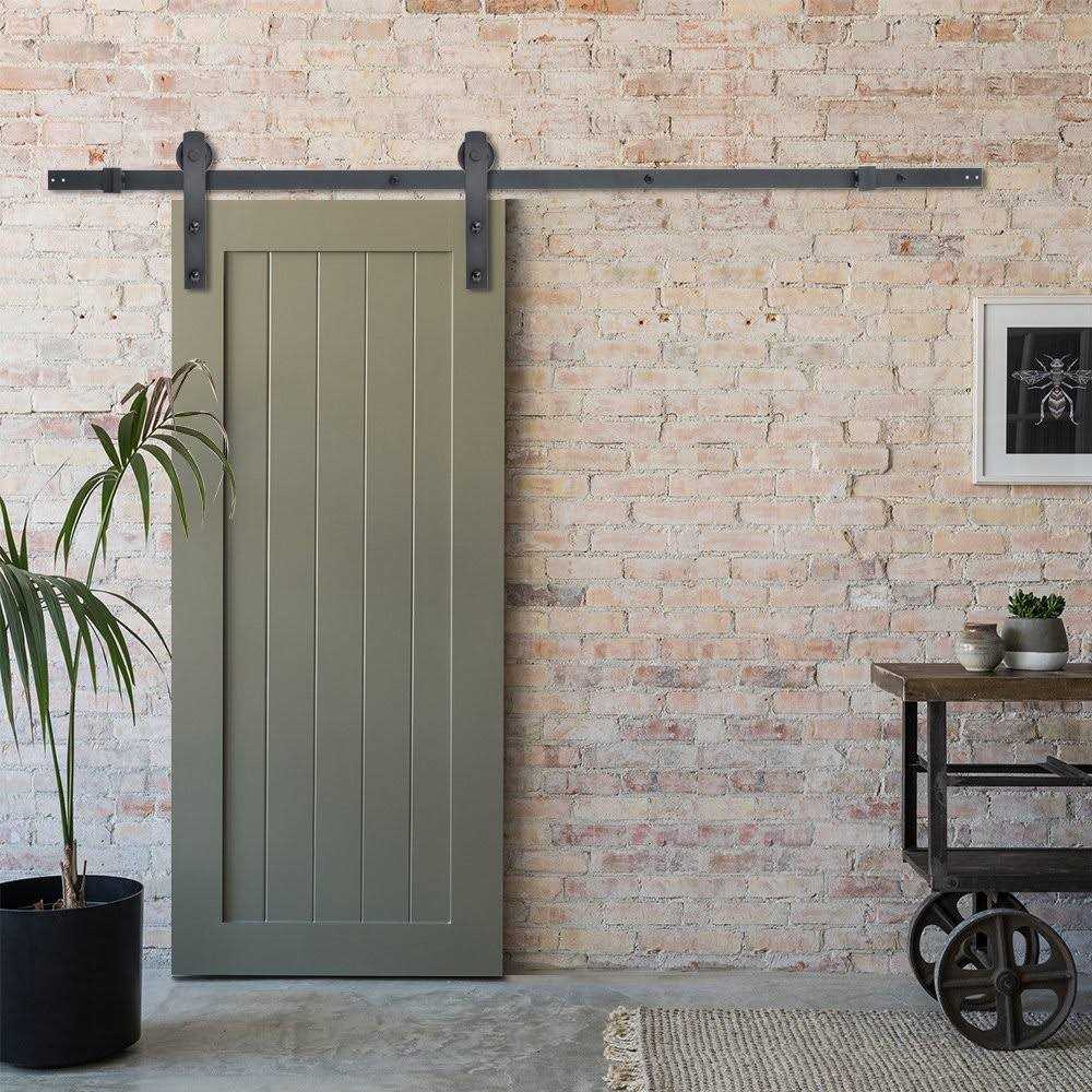 Calhome 72 in. Matte Black Classic Straight Strap Barn Style Sliding Door Track and Hardware Set - Image 4