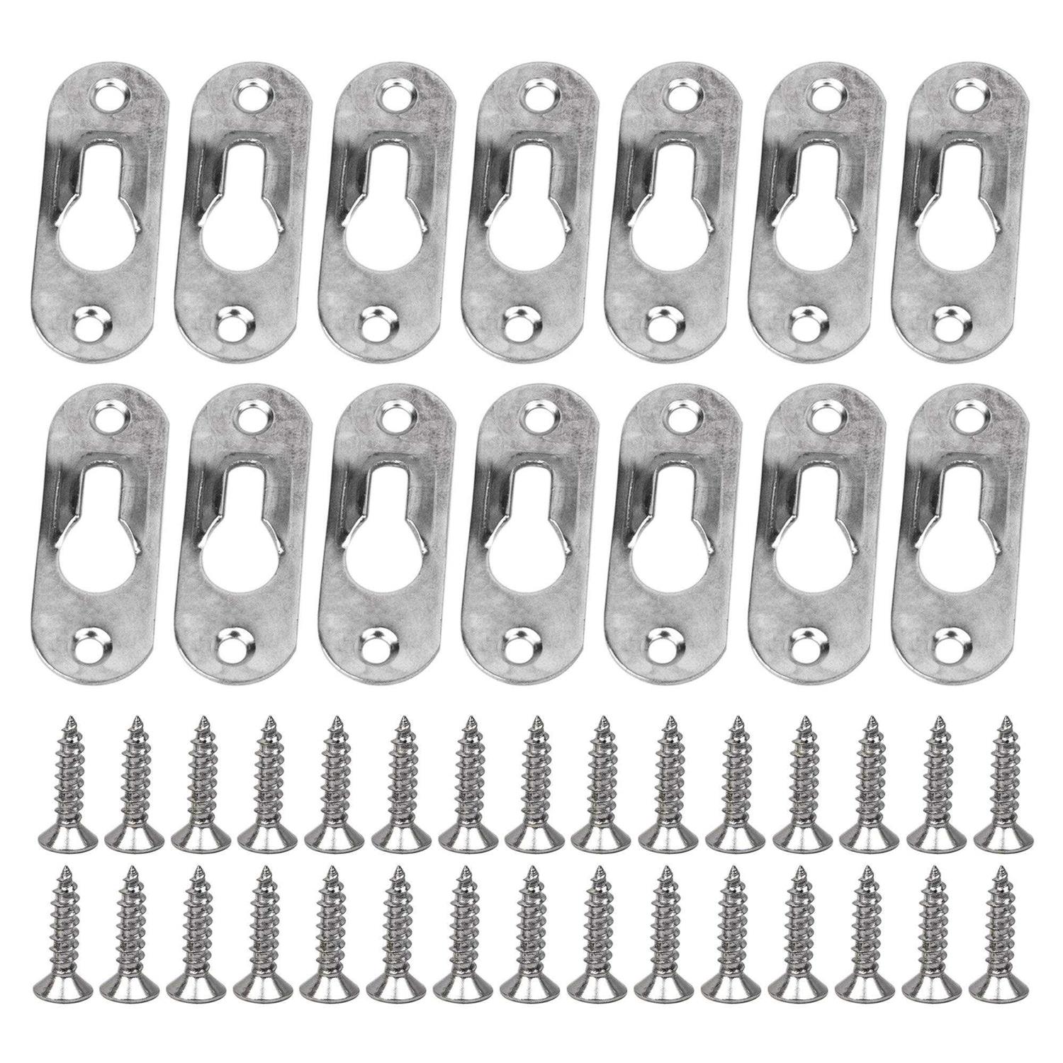 Framendino 20 Pack Silver Metal Single Keyhole Hangers with Screws Metal Keyhole Hanger Fasteners Picture Hanging Bracket Plate for Mirror Picture