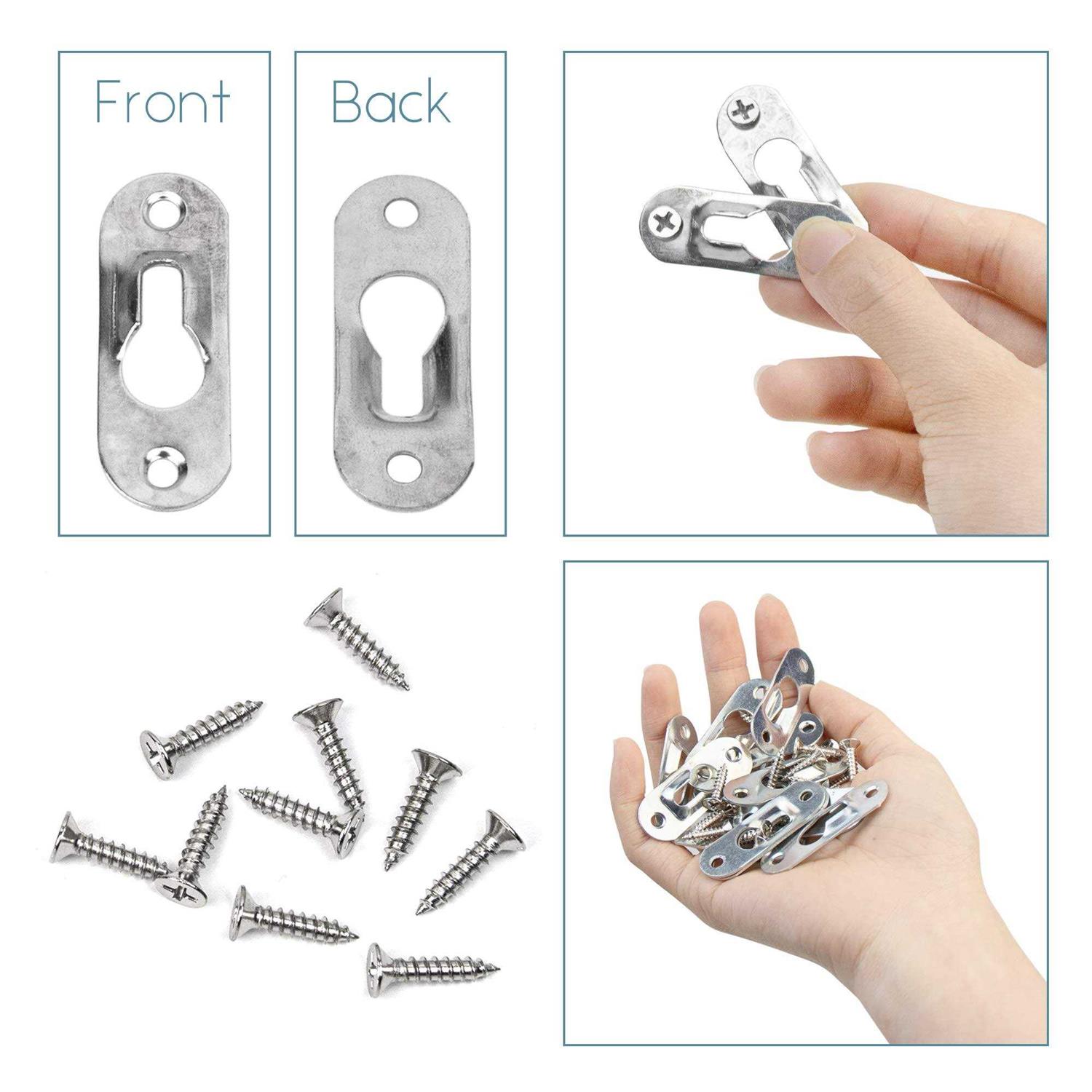 Framendino 20 Pack Silver Metal Single Keyhole Hangers with Screws Metal Keyhole Hanger Fasteners Picture Hanging Bracket Plate for Mirror Picture - Image 2