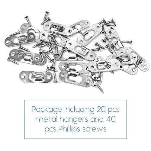 Framendino 20 Pack Silver Metal Single Keyhole Hangers with Screws Metal Keyhole Hanger Fasteners Picture Hanging Bracket Plate for Mirror Picture - Image 4