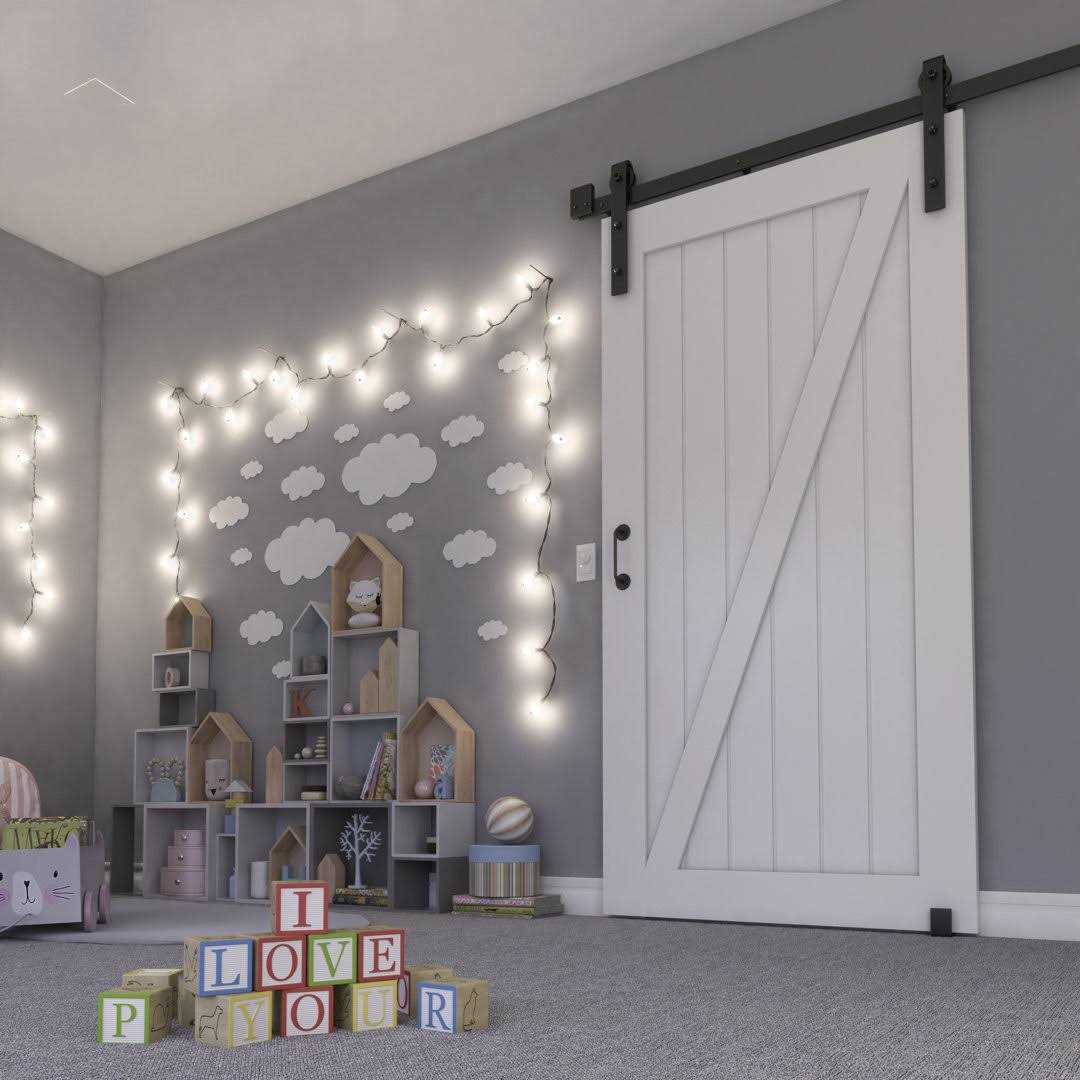 EightDoors Z-Shape White Primed Solid Wood Core Barn Door - Image 5