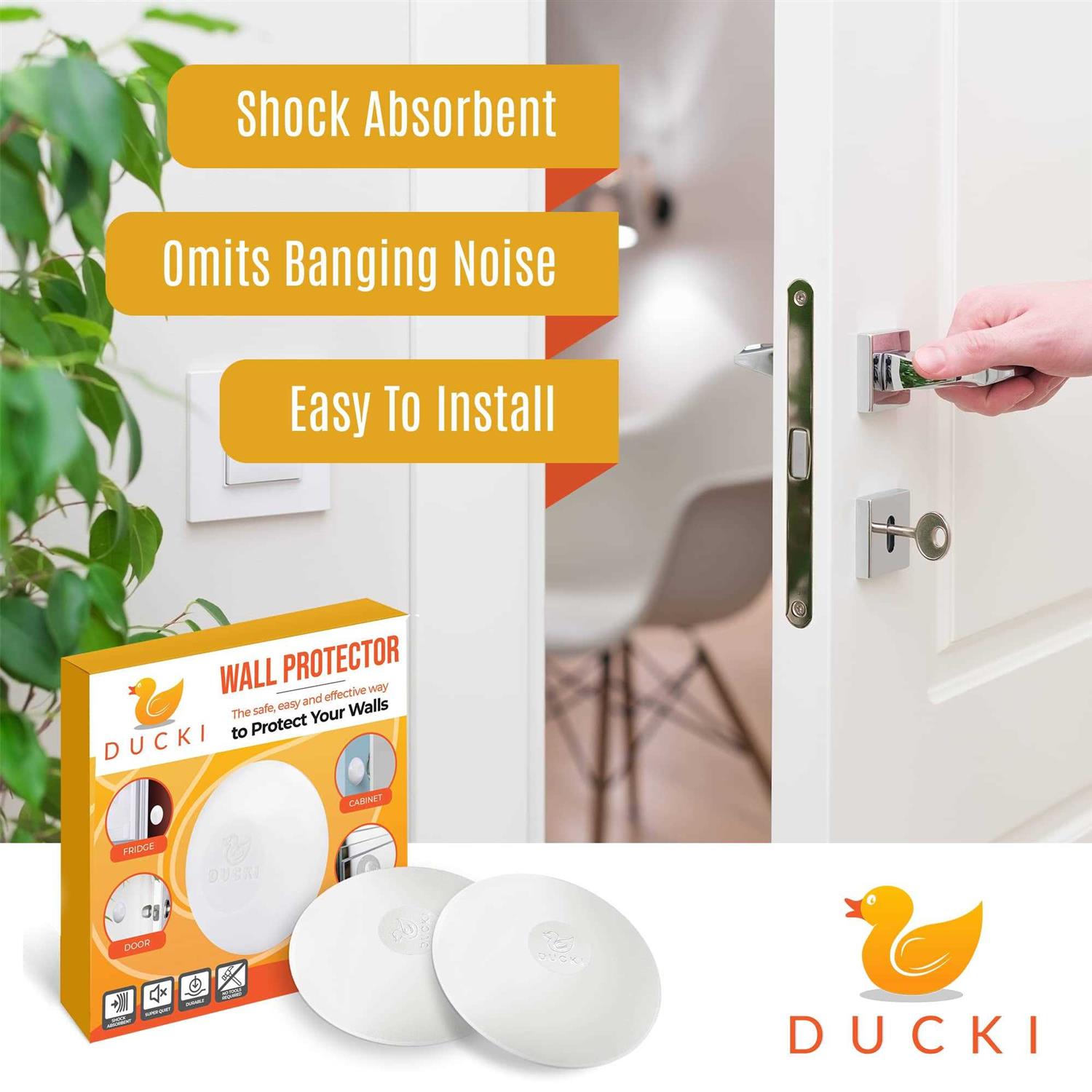 Ducki Wall Protectors White Self Adhesive Reusable Solution for Stopping Wall Damage & Noise from Doors - Image 4