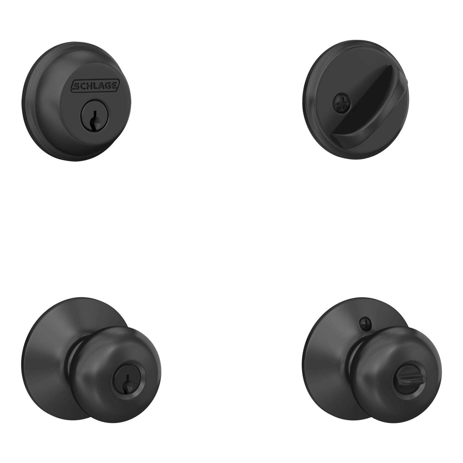 Schlage Matte Black Single Cylinder Deadbolt and Plymouth Keyed Entry Knob - Image 4