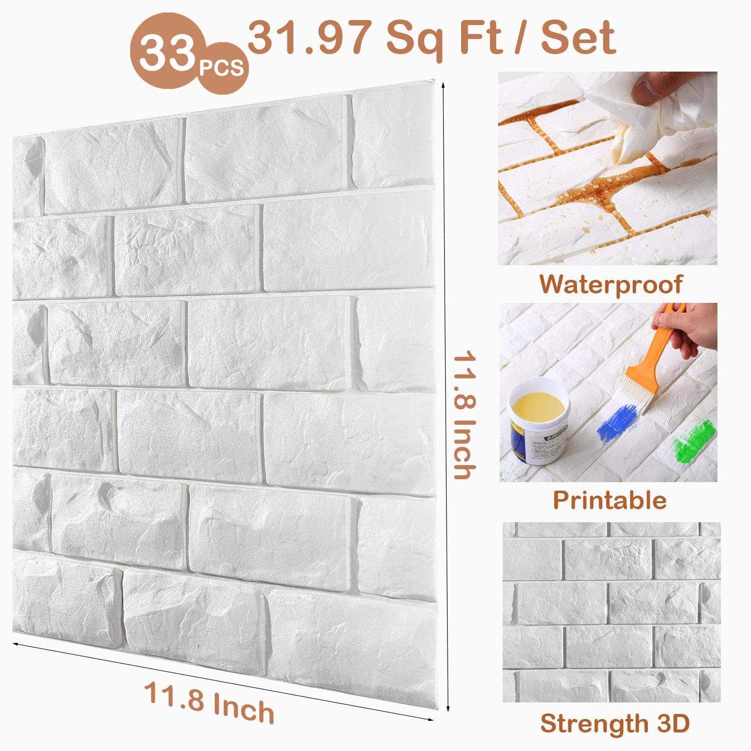 Circloophs 3d Wall Panels White Brick Printable 3d Wallpaper Stick and Peel Self Adhesive Waterproof Foam Faux Brick Paneling - Image 3