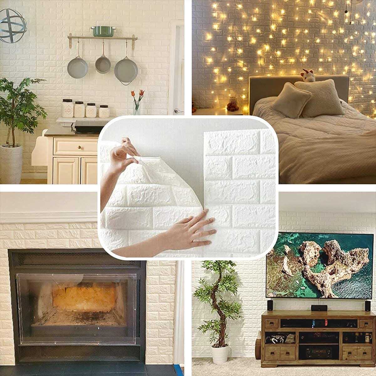 Circloophs 3d Wall Panels White Brick Printable 3d Wallpaper Stick and Peel Self Adhesive Waterproof Foam Faux Brick Paneling - Image 4