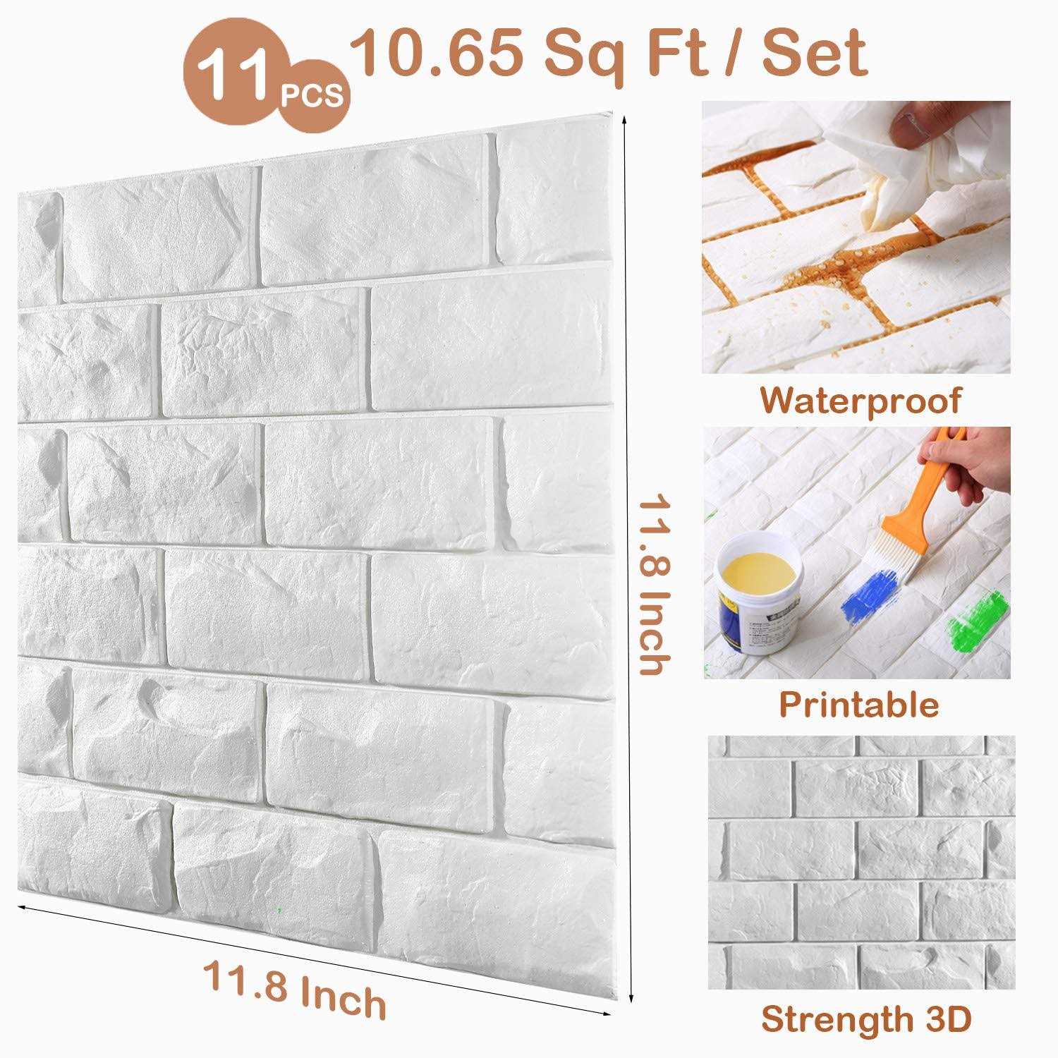 Circloophs 3d Wall Panels White Brick Printable 3d Wallpaper Stick and Peel Self Adhesive Waterproof Foam Faux Brick Paneling - Image 3