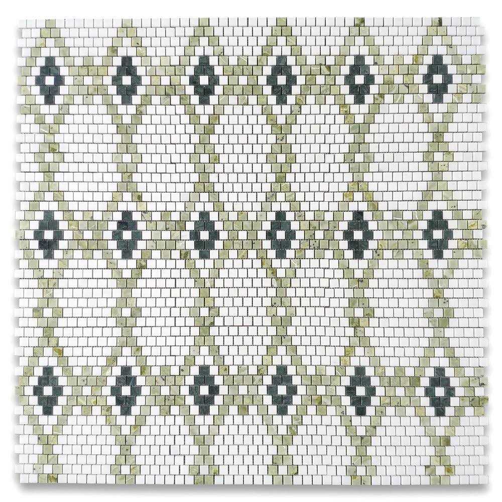 Marble Online Square Mosaic Diamond Tile Thassos White Green Marble - Image 4