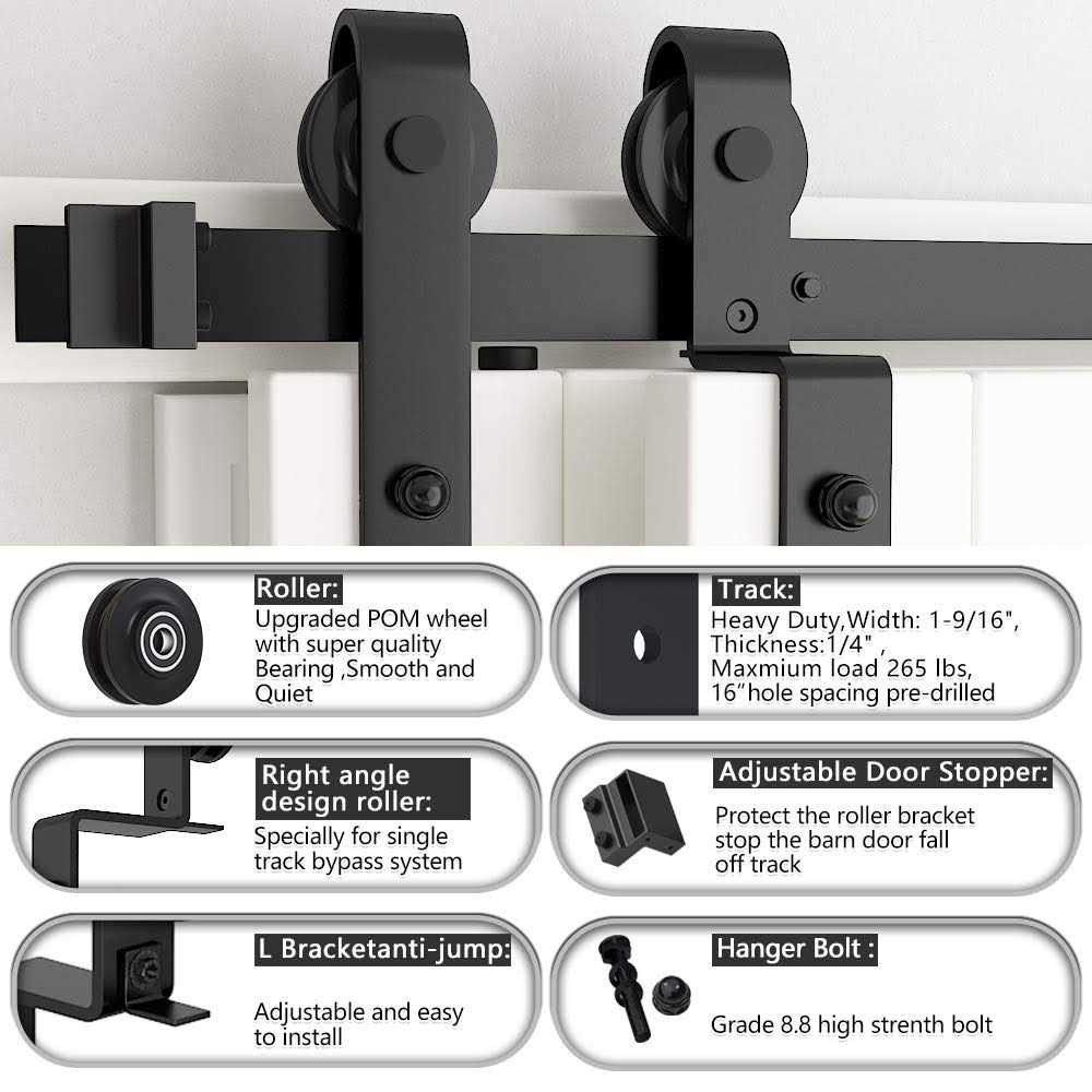 skysen Heavy Duty Sliding Barn Door Hardware Single Track Bypass Double Door Kit Black - Image 2