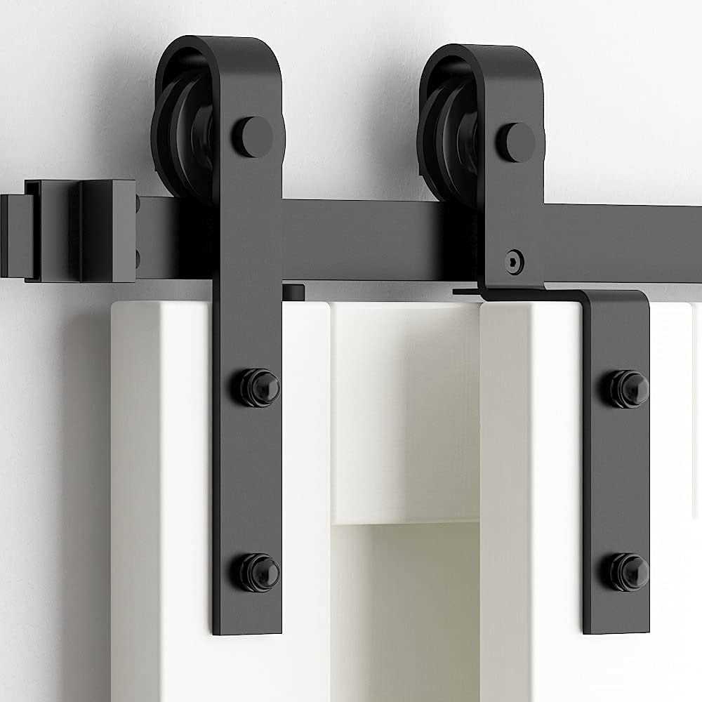 skysen Heavy Duty Sliding Barn Door Hardware Single Track Bypass Double Door Kit Black - Image 3