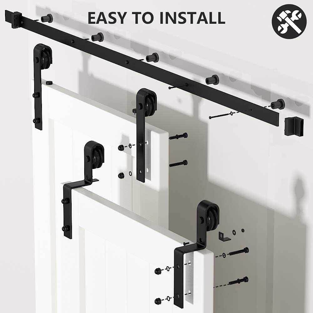 skysen Heavy Duty Sliding Barn Door Hardware Single Track Bypass Double Door Kit Black - Image 4