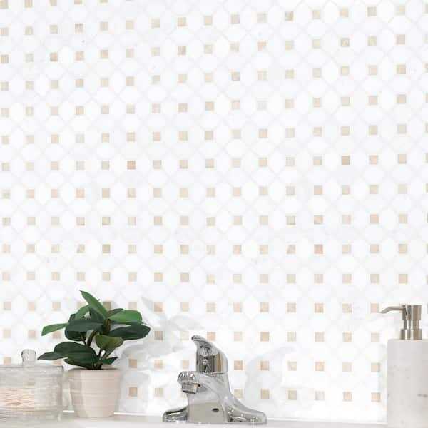 Bianco Dolomite 12.4 in. x 12.4 in. Polished Marble Mosaic Tile MSI BIANDOL-CEMDOTP - Image 3
