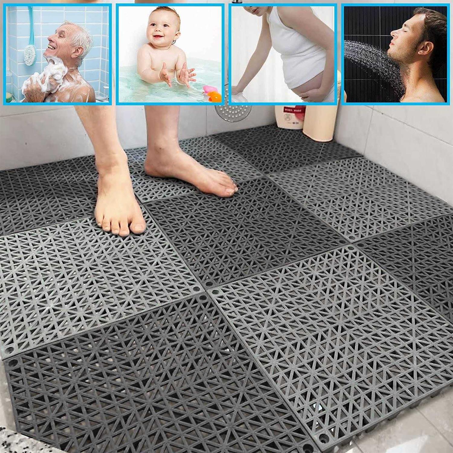 Fengwu 12 Pack 12 X 12 Interlocking Rubber Bathroom Flooring Tiles Non-Slip Splicing Waterproof Mat Modular Interlocking Cushion - Image 4