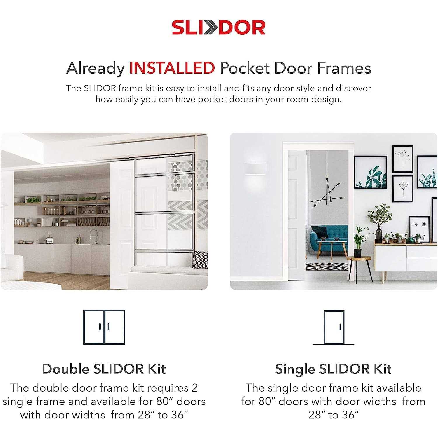 Slidor Pocket Door Frame Kit Hardware System for Sliding Hidden Doors Inside The Pocket of Your Wall - Image 2