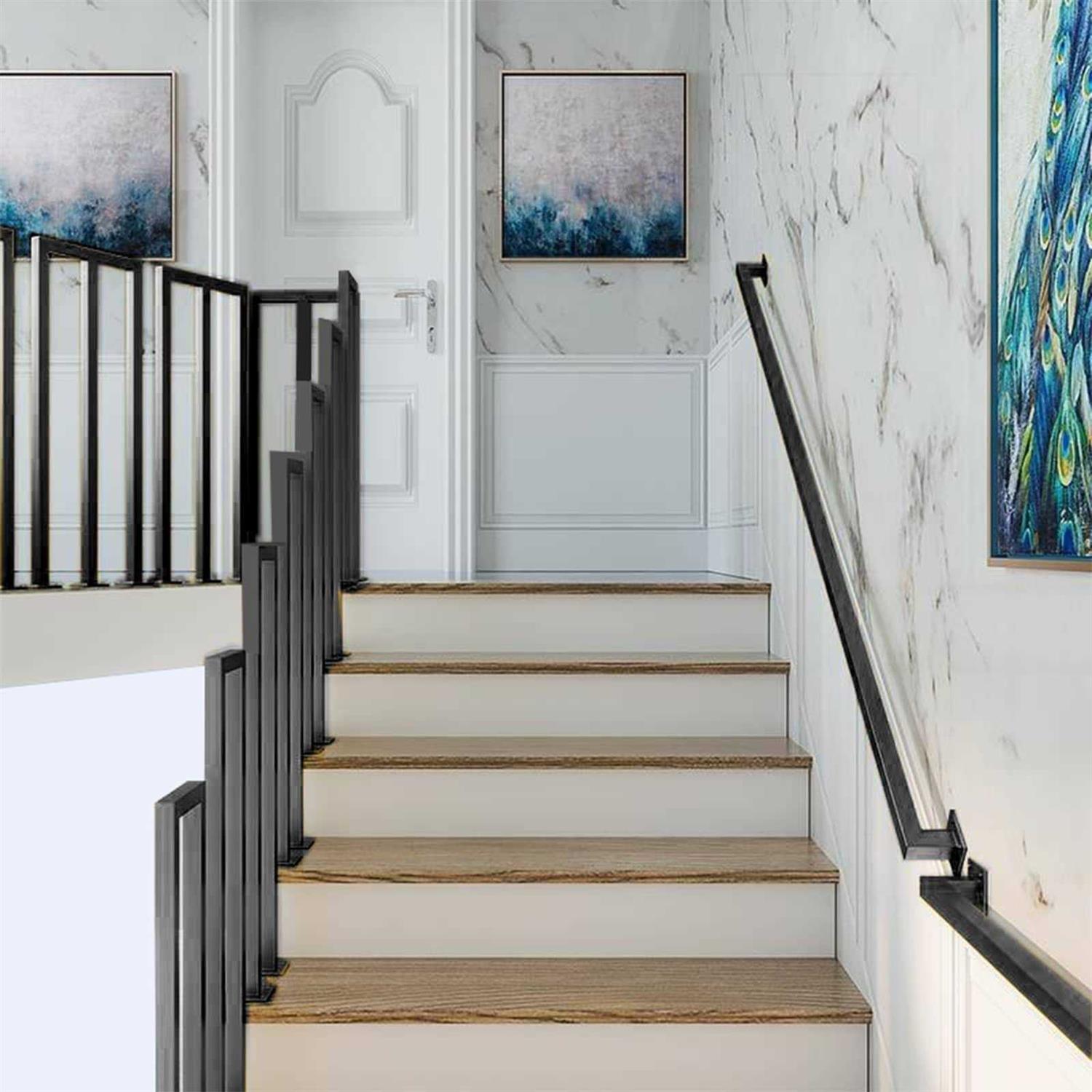 Black Iron Hand Railing Sturdy Safety Staircase Handrails Wall Mount - Image 4