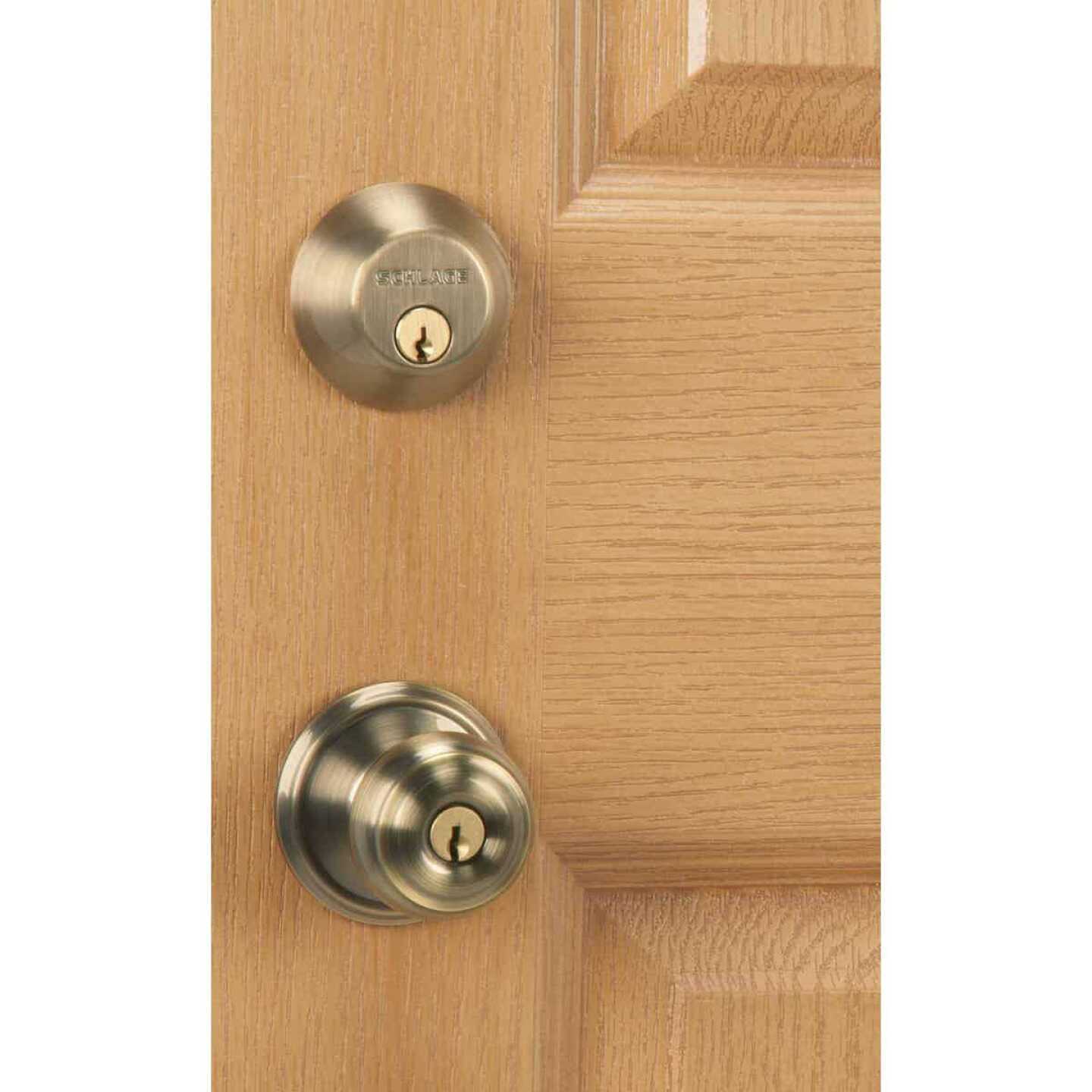 Schlage Georgian Antique Brass Knob and Single Cylinder Deadbolt 1-3/4 - Image 3