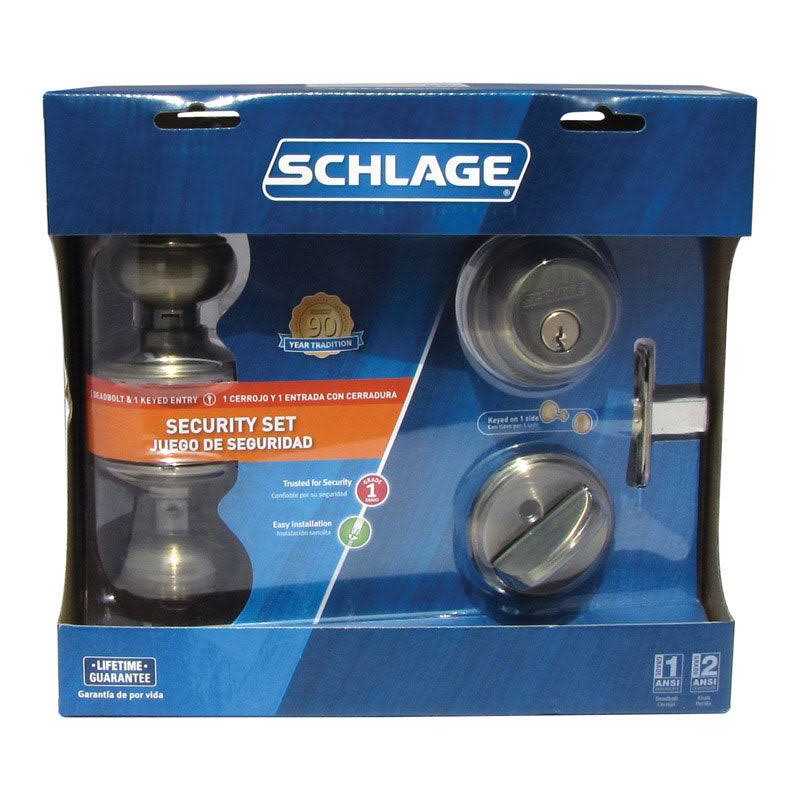 Schlage Georgian Antique Brass Knob and Single Cylinder Deadbolt 1-3/4 - Image 4