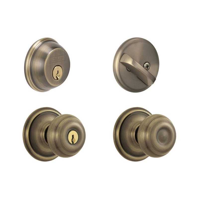 Schlage Georgian Antique Brass Knob and Single Cylinder Deadbolt 1-3/4 - Image 5
