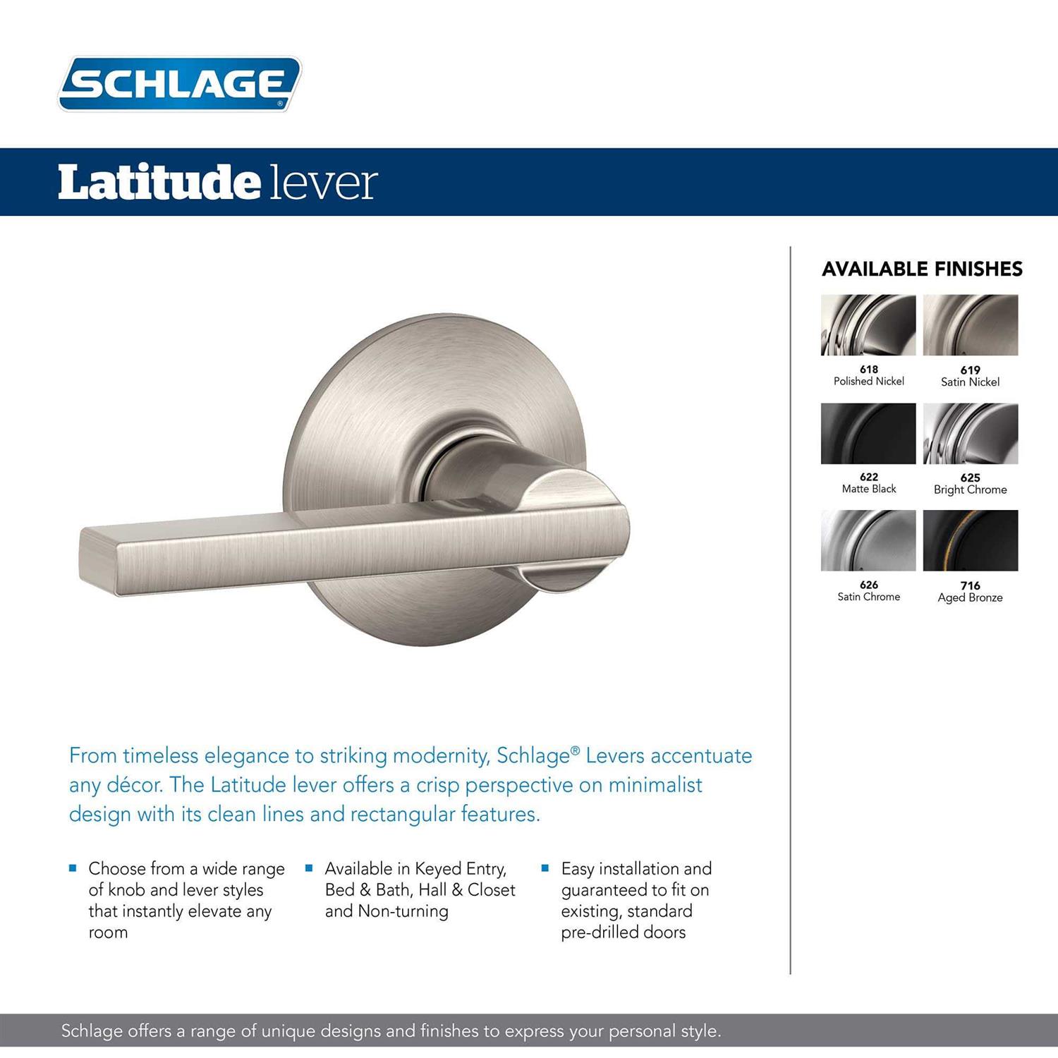 Schlage F51ALAT Latitude Keyed Entry Lever with Collins Trim - Image 3