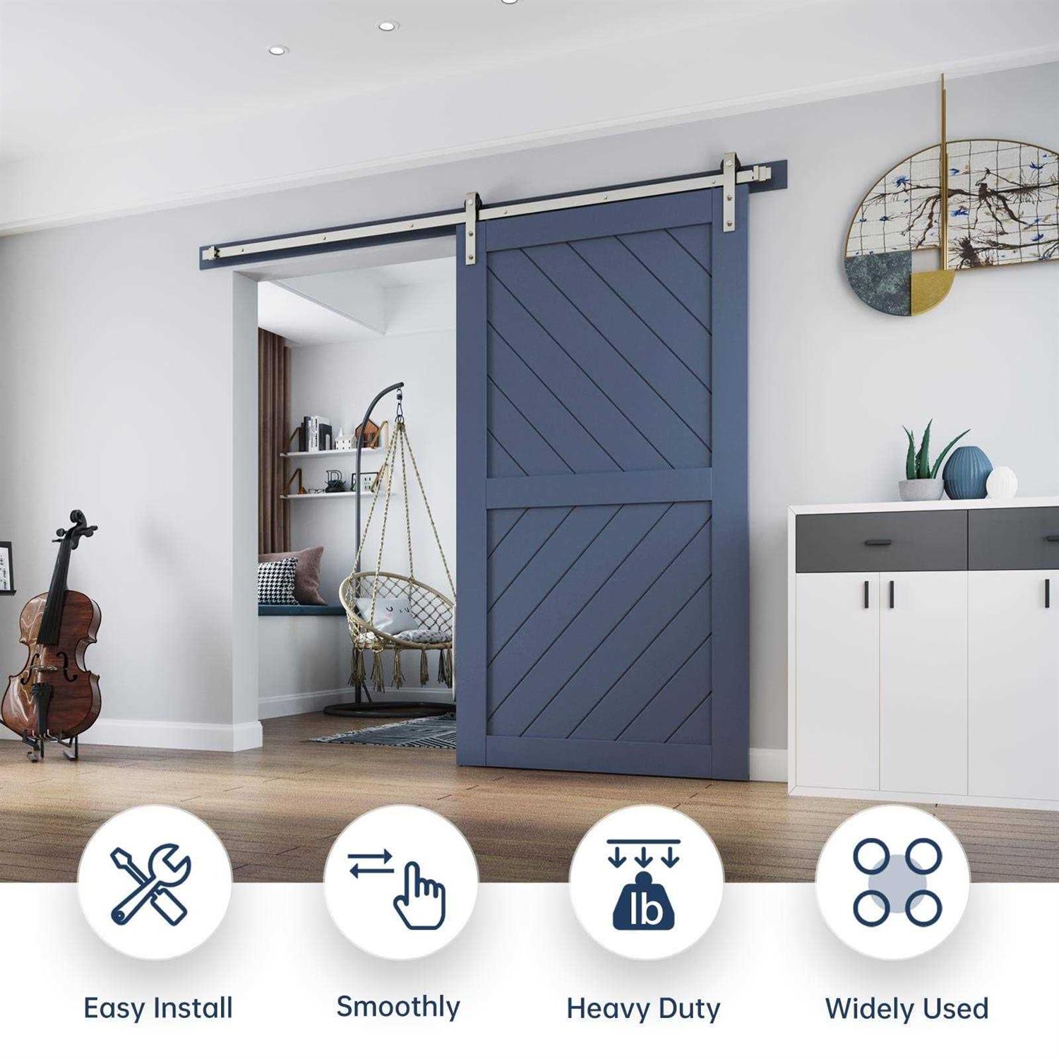 Easelife Brushed Nickel Sliding Barn Door Hardware Track Kit,Basic J Pulley,Heavy Duty,Slide Smoothly Quietly,Easy Install - Image 5