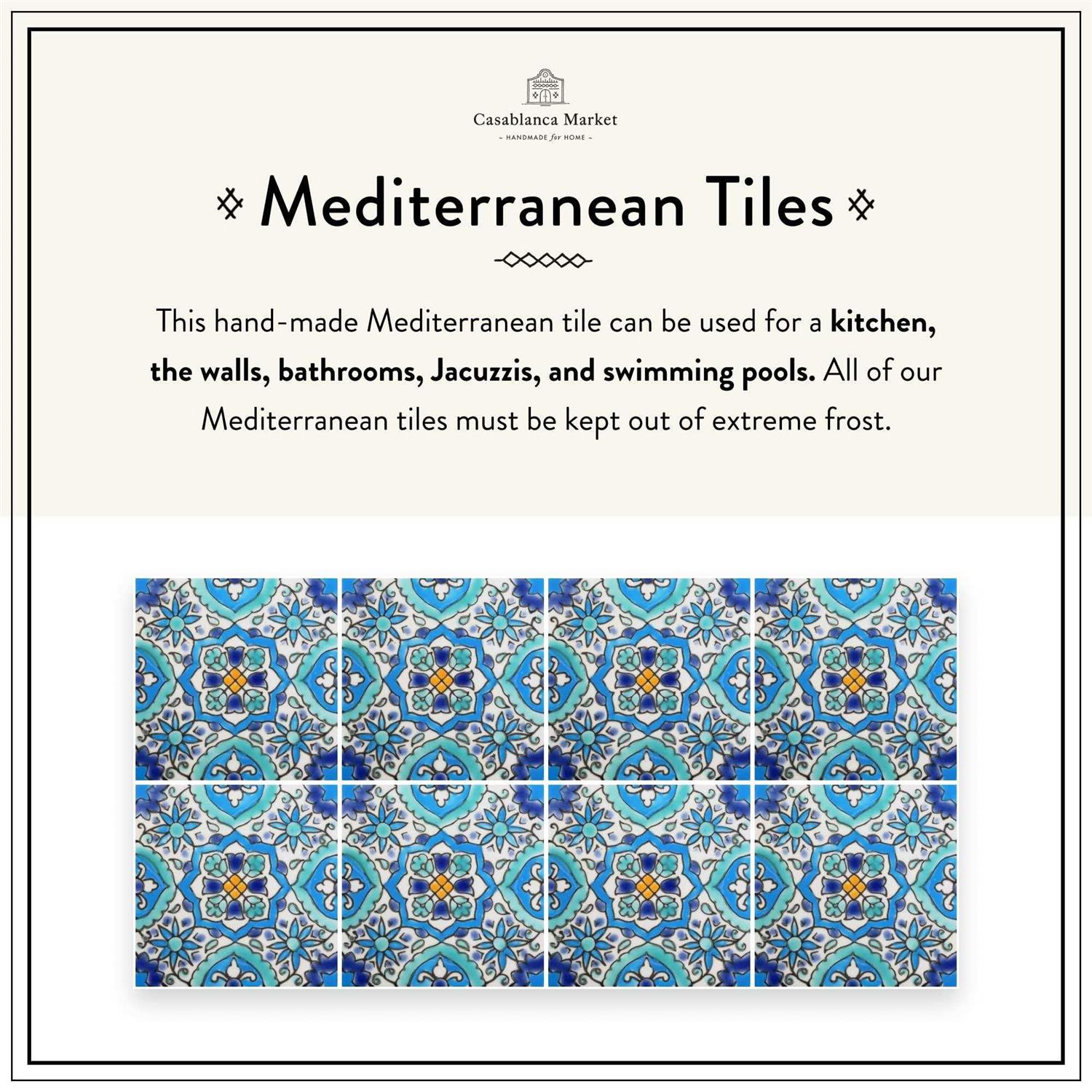 Casablanca Market Mediterranean 4 x 4 Ceramic Utica Decorative Tile in Blue - Image 5
