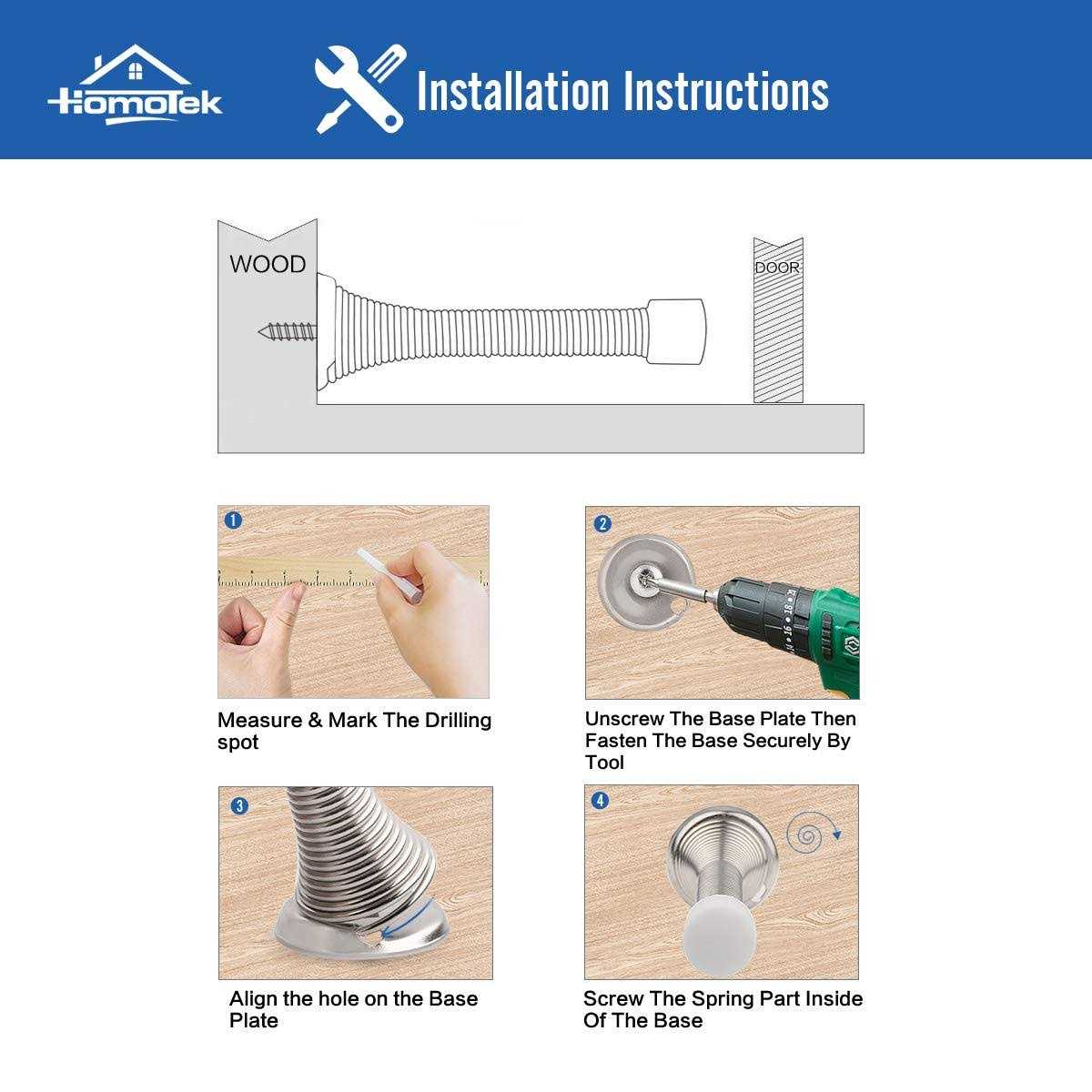 HOMOTEK 12 Pack Spring Door Stopper with Rubber Bumper 3-1/8 Flexible Spring Heavy Duty Wall Door Stop Low Mounted Door Bumper for Home - Image 3