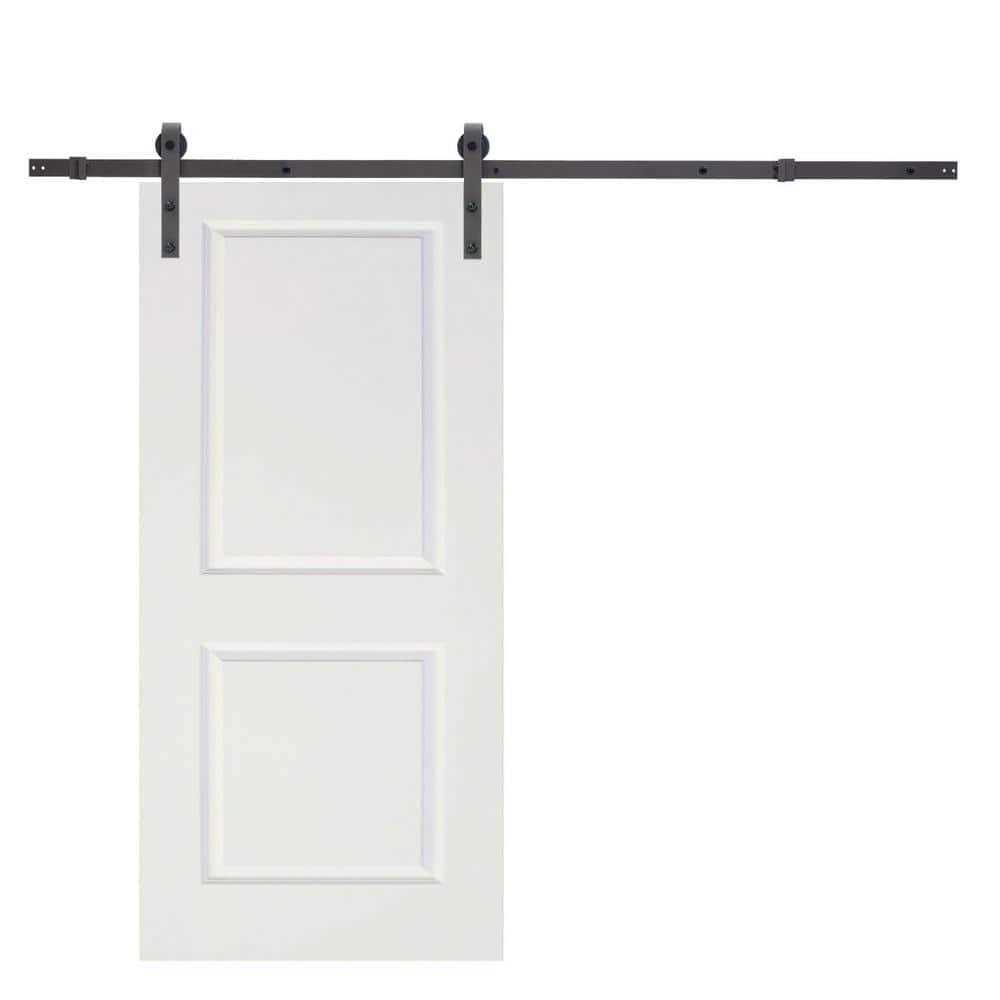Calhome Classic Bent Strap Door Track Hardware and White Primed MDF Raised 2 Panel Interior Sliding Barn Door