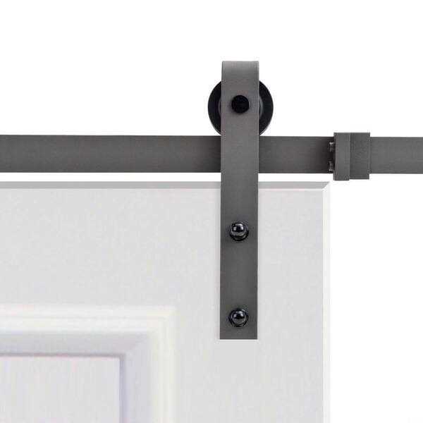 Calhome Classic Bent Strap Door Track Hardware and White Primed MDF Raised 2 Panel Interior Sliding Barn Door - Image 4