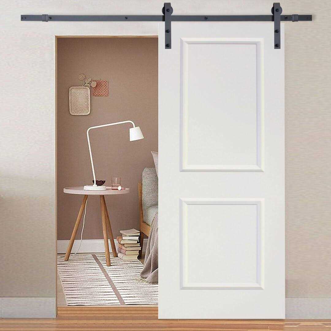 Calhome Classic Bent Strap Door Track Hardware and White Primed MDF Raised 2 Panel Interior Sliding Barn Door - Image 5