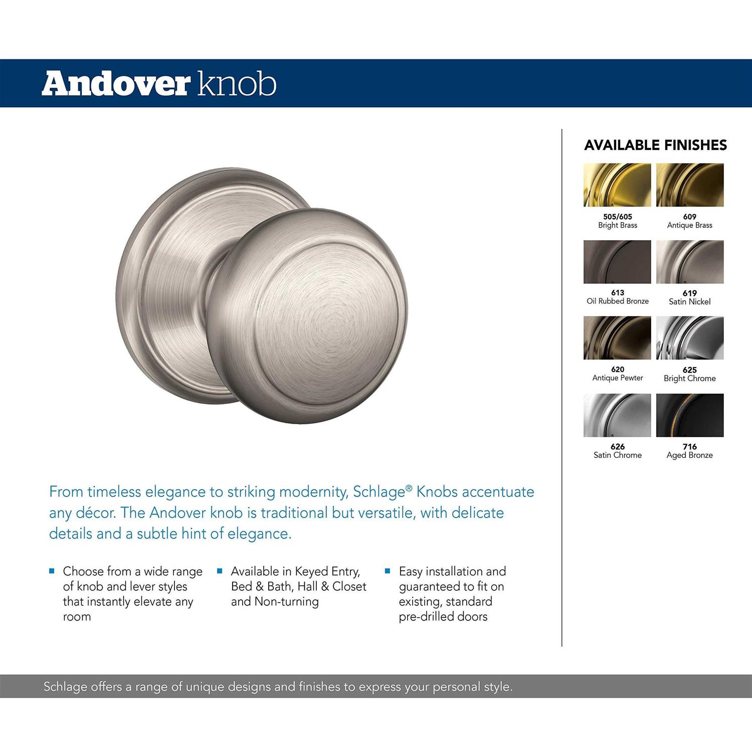 Schlage Andover Knob with Addison Trim F170AND - Image 2