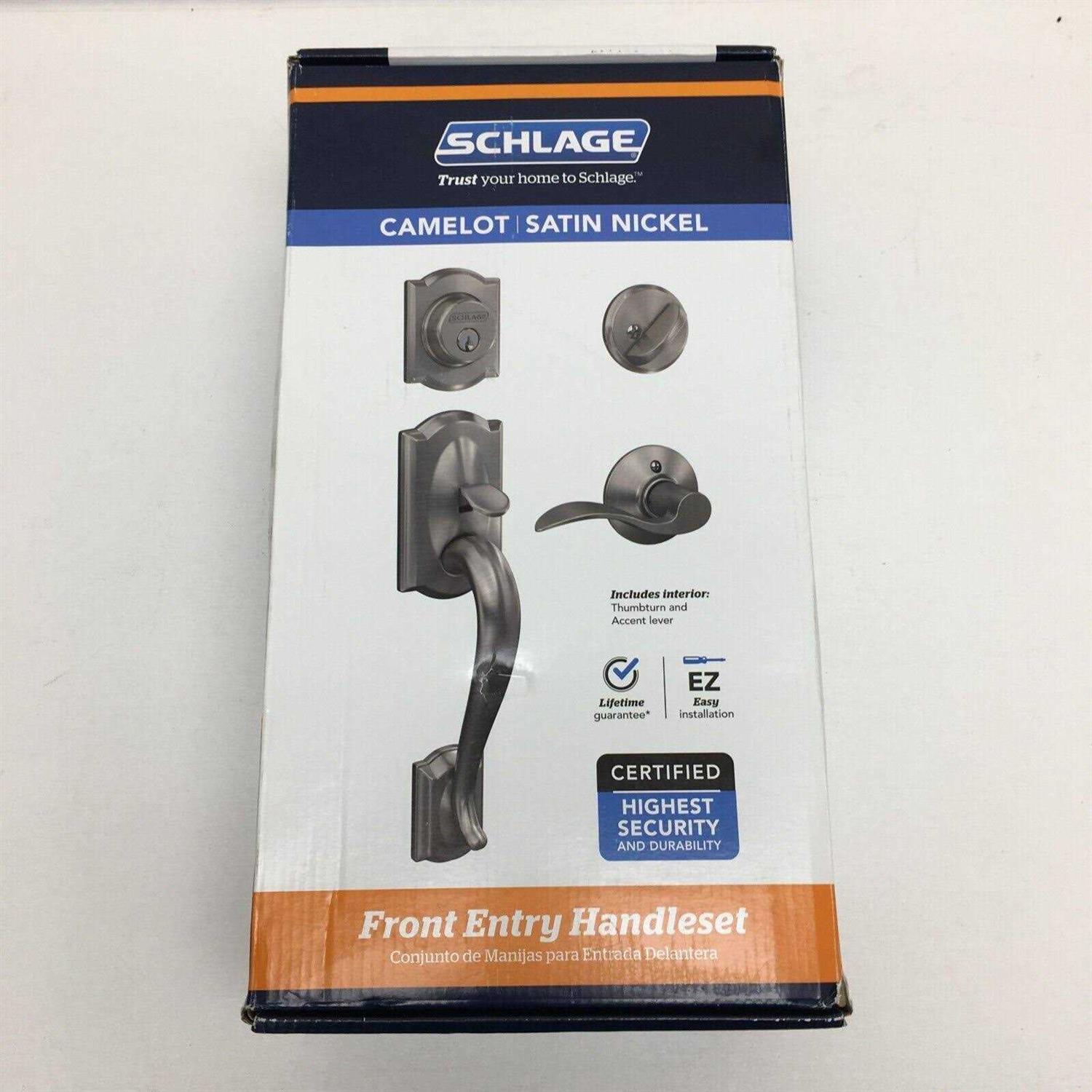 Schlage Camelot Satin Nickel Single Cylinder Door Handleset with Accent Handle - Image 3