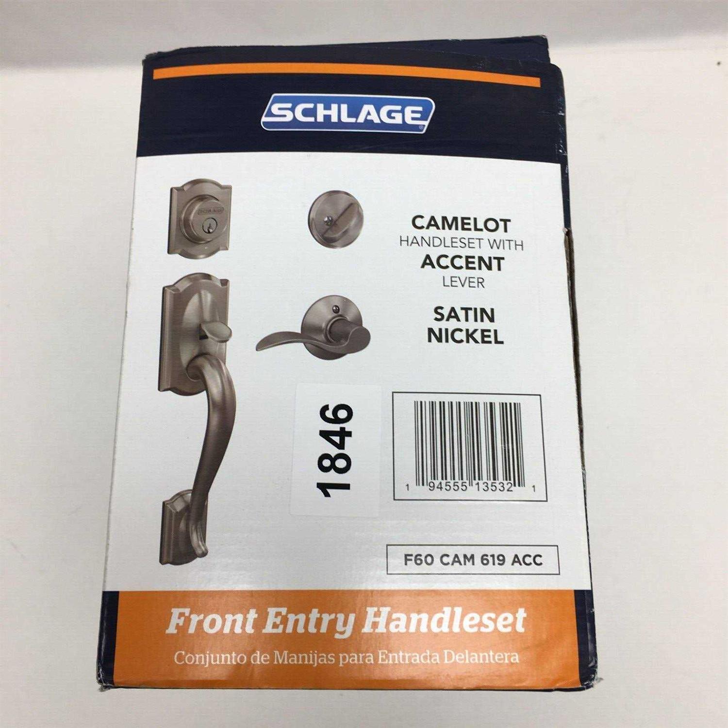 Schlage Camelot Satin Nickel Single Cylinder Door Handleset with Accent Handle - Image 5