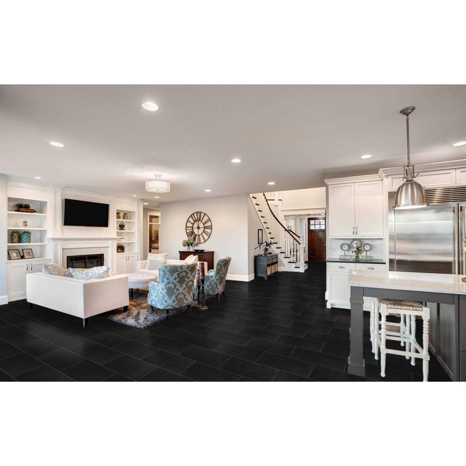 Emser Tile Granite Absolute Black Polished 12.01 in. x 24.02 in. Granite Floor and Wall Tile - Image 3