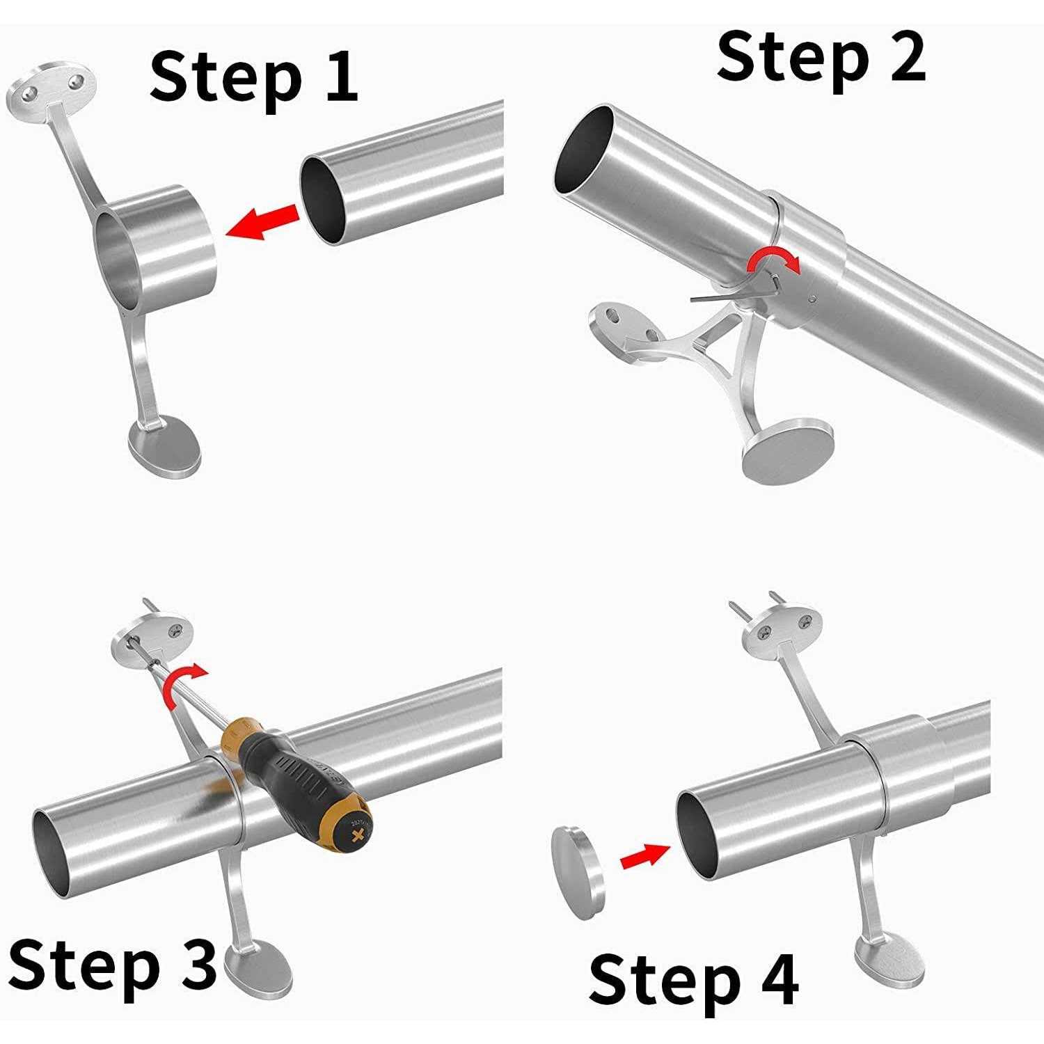 Muzata Bar Foot Rail Kit Undercounter Mount Hardware and Tubing Complete Kit 2'' OD - Image 4