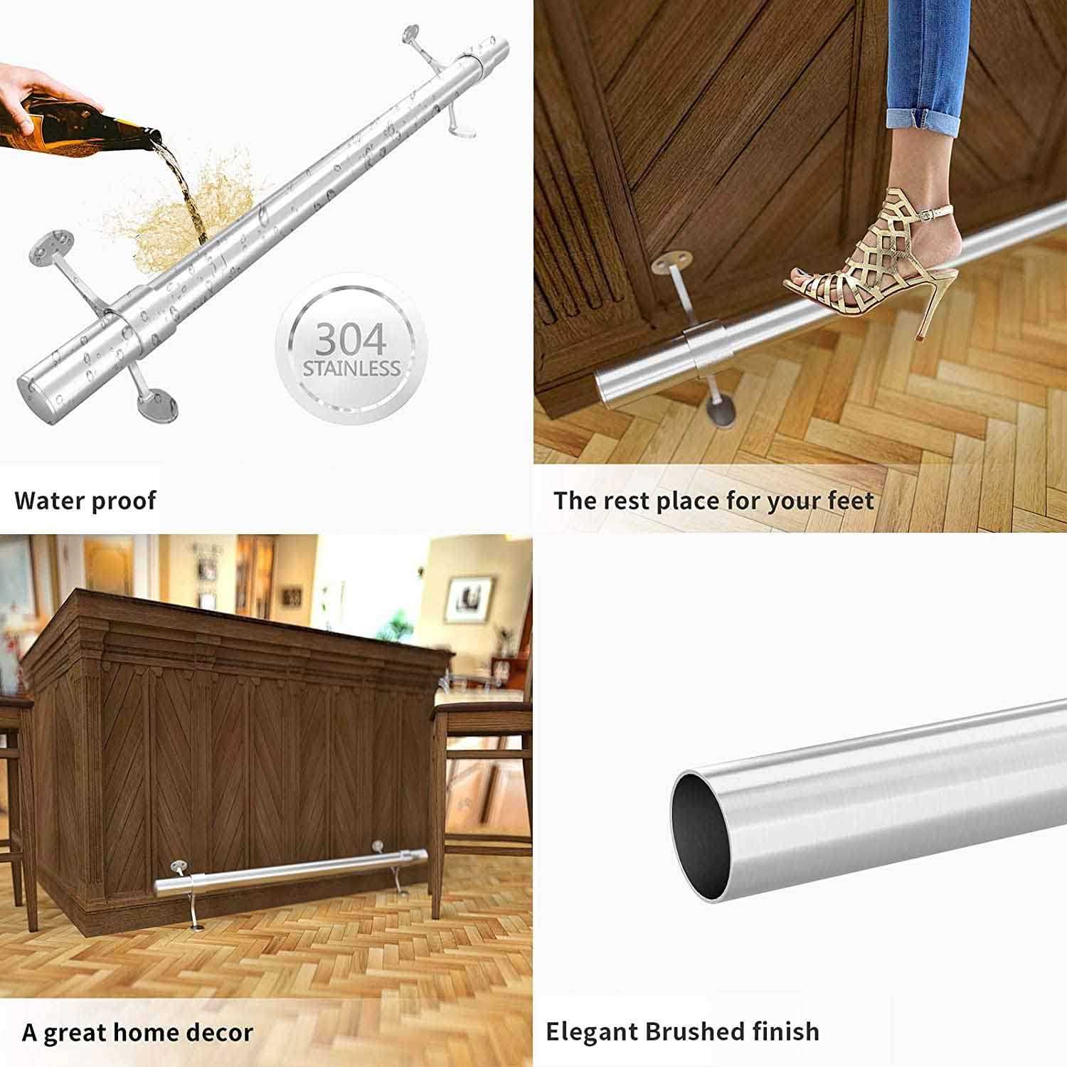 Muzata Bar Foot Rail Kit Undercounter Mount Hardware and Tubing Complete Kit 2'' OD - Image 5