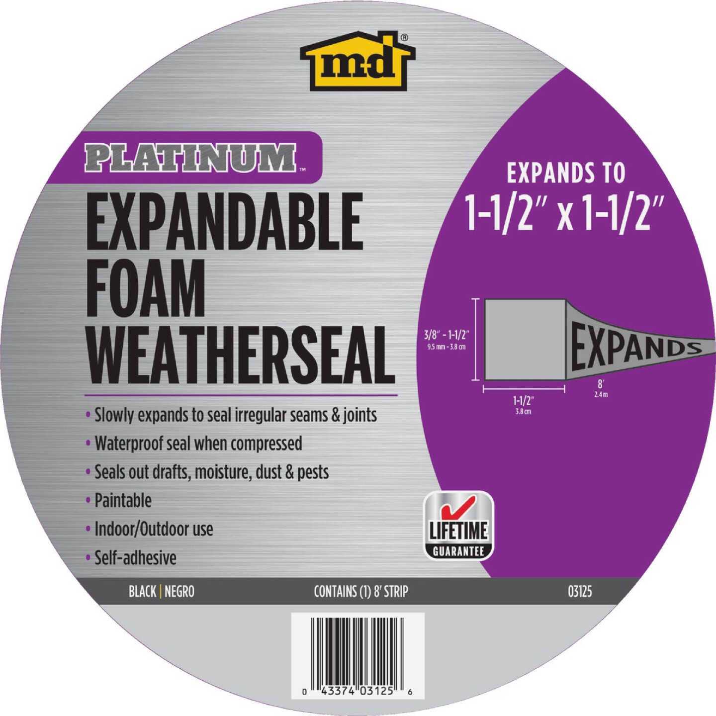M-D Platinum 1-1/2 In. X 8 Ft. Black Expandable Foam Weatherstrip Tape - Image 4