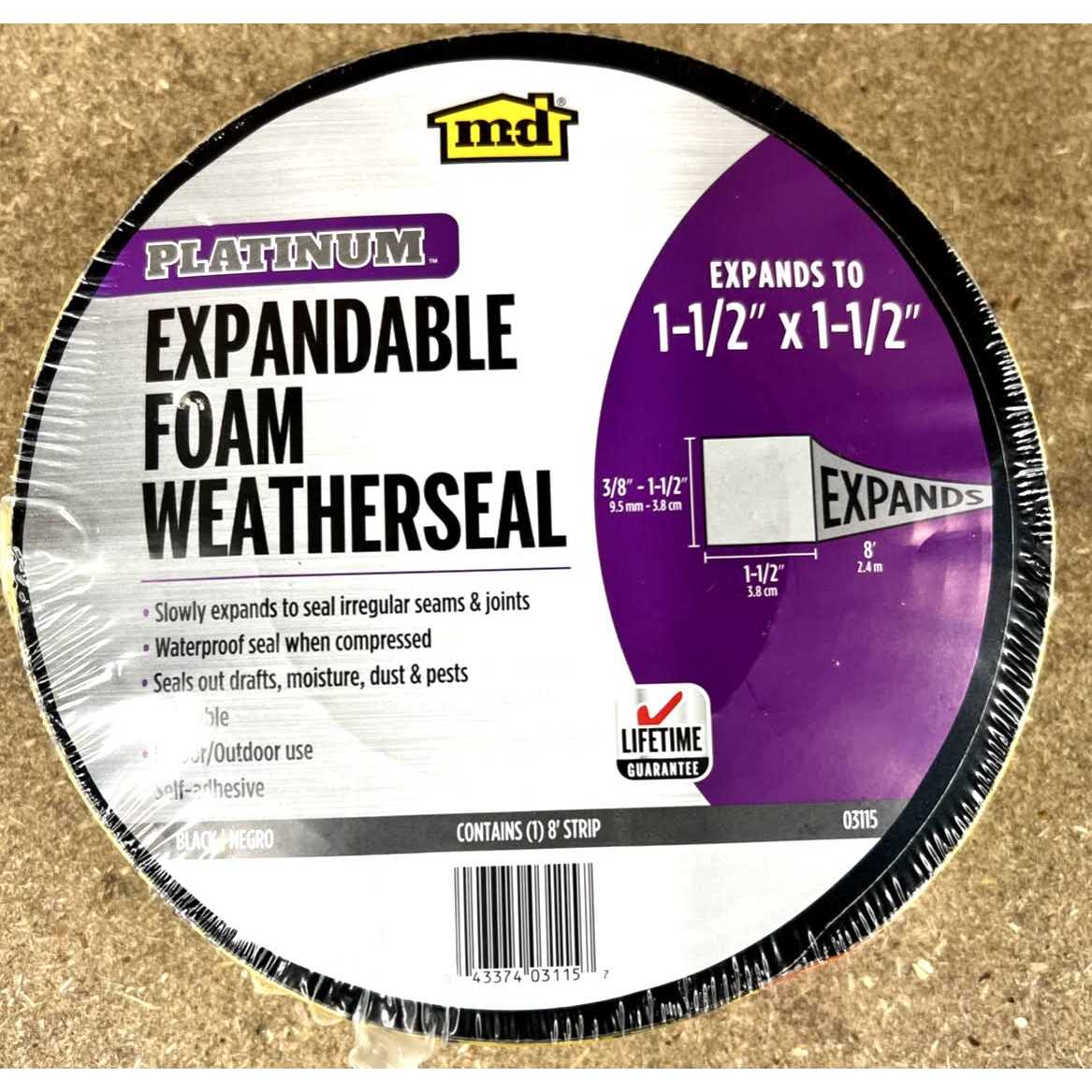 M-D Platinum 1-1/2 In. X 8 Ft. Black Expandable Foam Weatherstrip Tape - Image 5