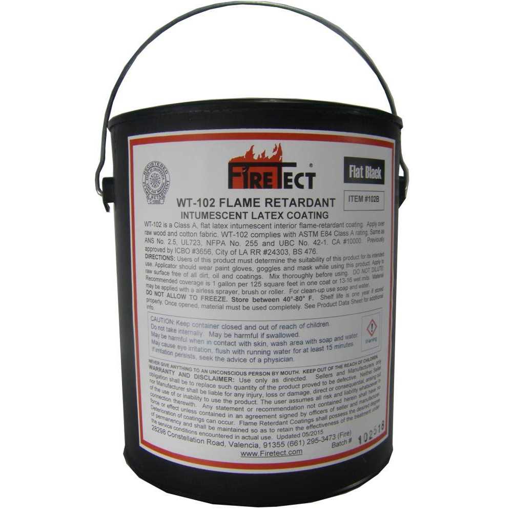 Firetect WT-102 1 gal Flat Latex Intumescent Fireproofing Flame Retardant Paint Coating for Wood Black