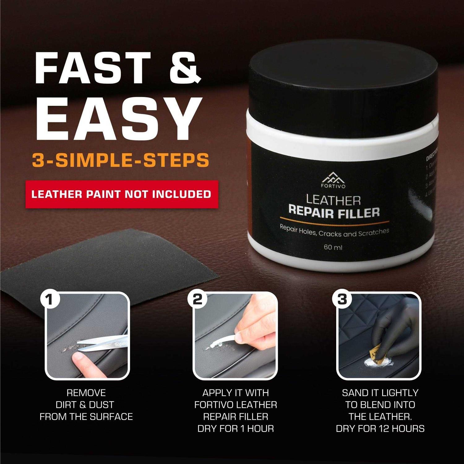 FORTIVO Paintable Leather Filler Leather Repair for Tears and Holes Leather Scratch Repair - Image 4