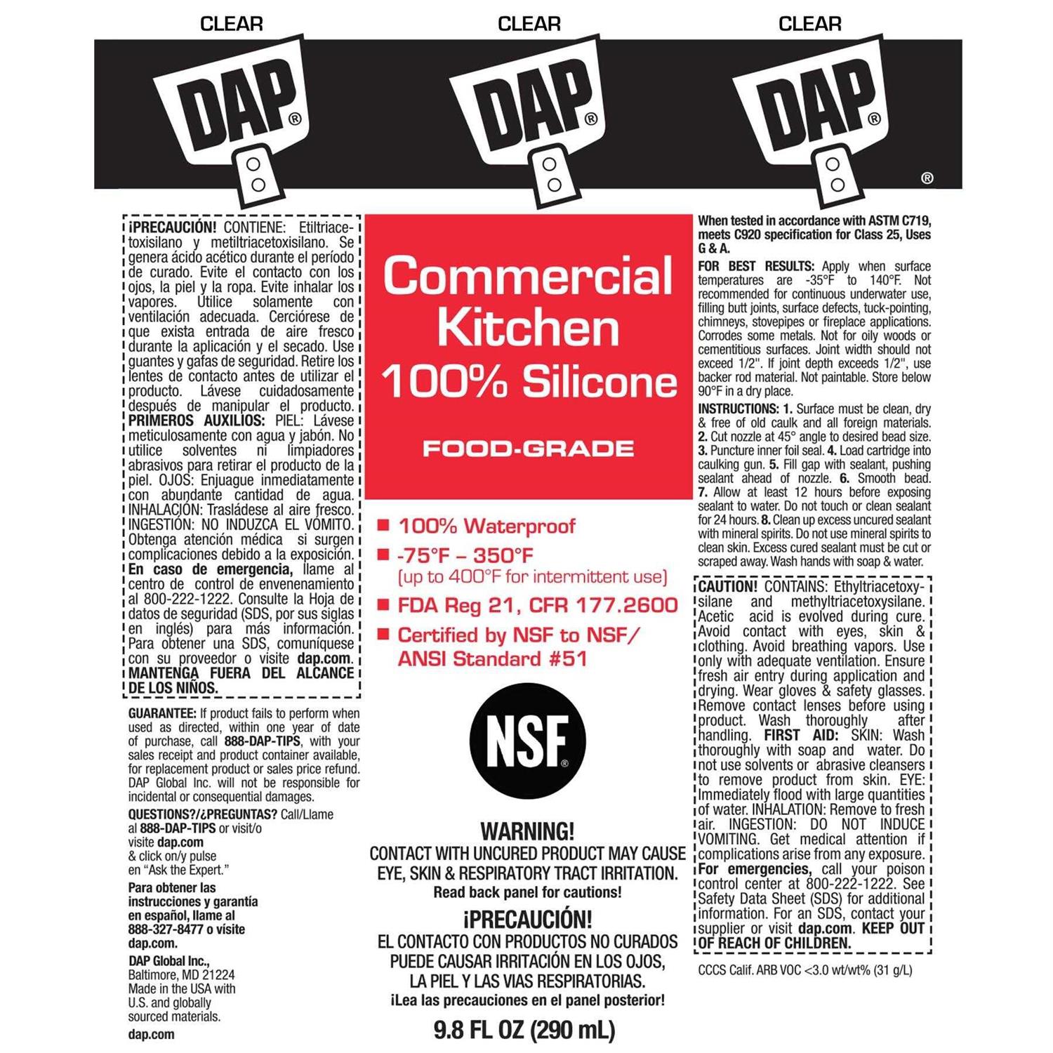 Dap Commercial Kitchen Silicone Sealant - Image 4