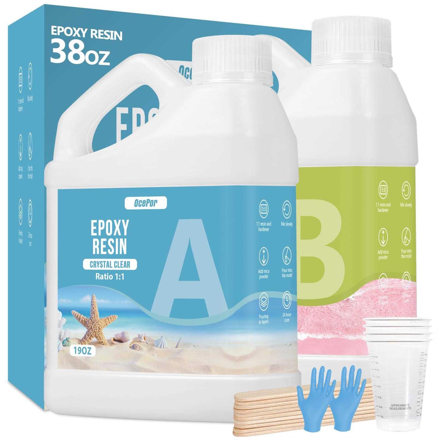 OcePor Epoxy Resin-38OZ Crystal Clear Epoxy Resin Kit No Yellowing No Bubble Art Resin Casting Resin for Art Crafts
