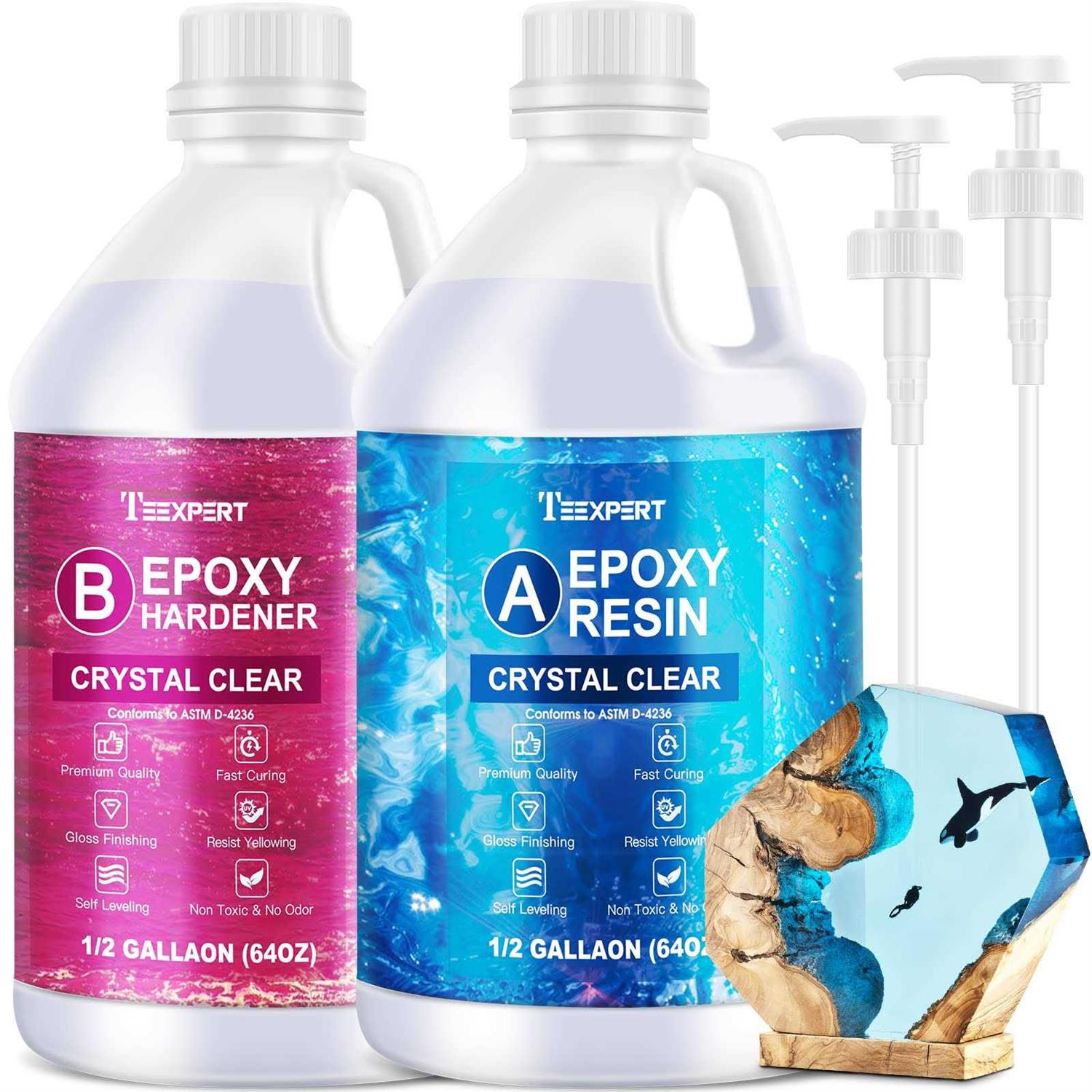 Teexpert Crystal Clear Epoxy Resin Kit Self-Leveling Coating and Casting Resin, High-Gloss & Bubbles Free Resin and Hardener Kit for DIY Art