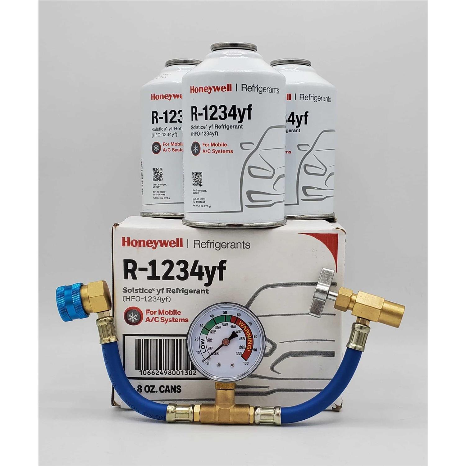 Honey Well Genuine 8oz R1234YF Refrigerant & HD Brass Can Tap with Gauge